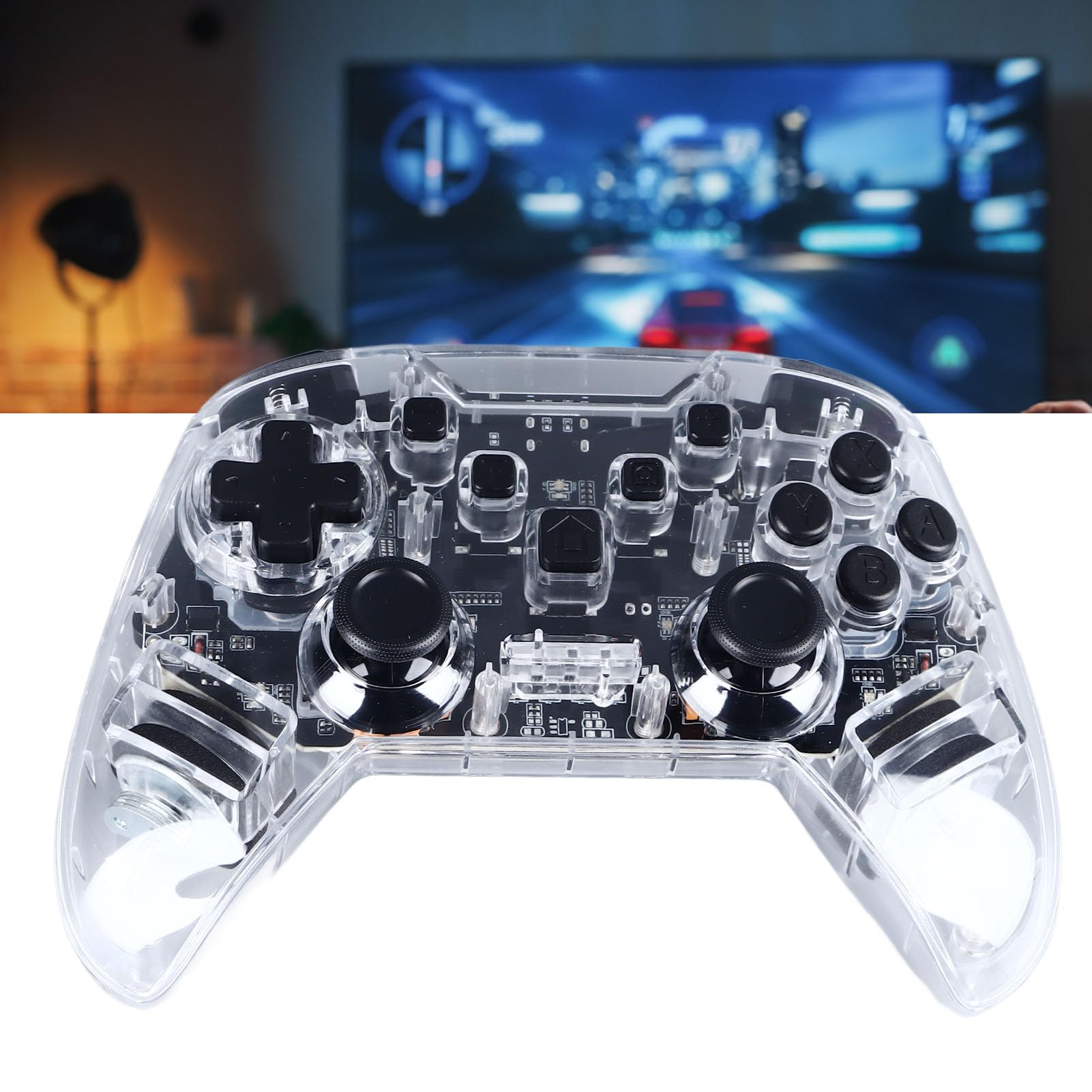 Gugxiom Wireless Gaming Controller with Vibration & RGB Lighting - Compatible with PC & Mobile Phones (Transparent Black) - Perfect for PC Gaming, Mobile Gaming & Streaming