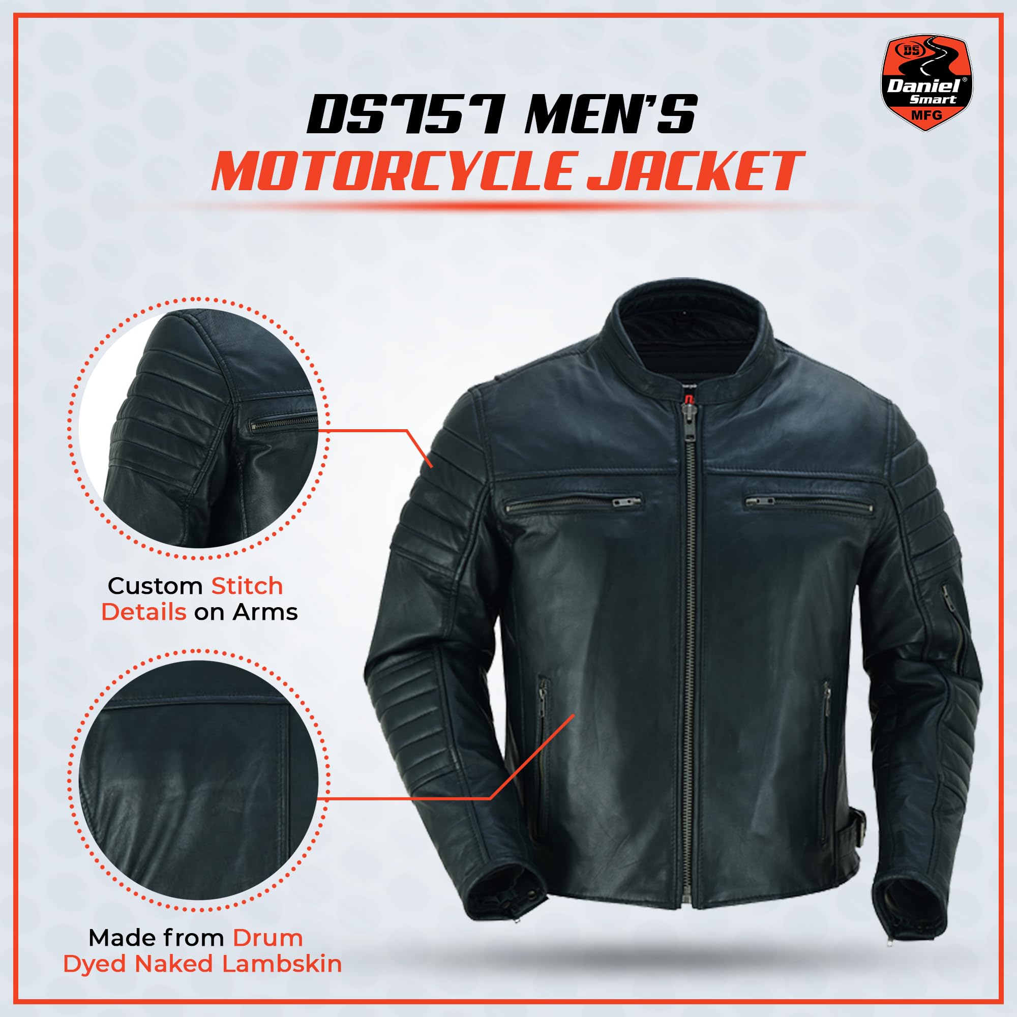 Premium Men's Motorcycle Leather Jacket - Genuine Lambskin Biker Jacket with Zipper & Multiple Pockets - Stylish & Durable Riding Gear for Harley, Cruiser & Street Bikes - Perfect for Daily Commute, Road Trips & Motorcycle Events