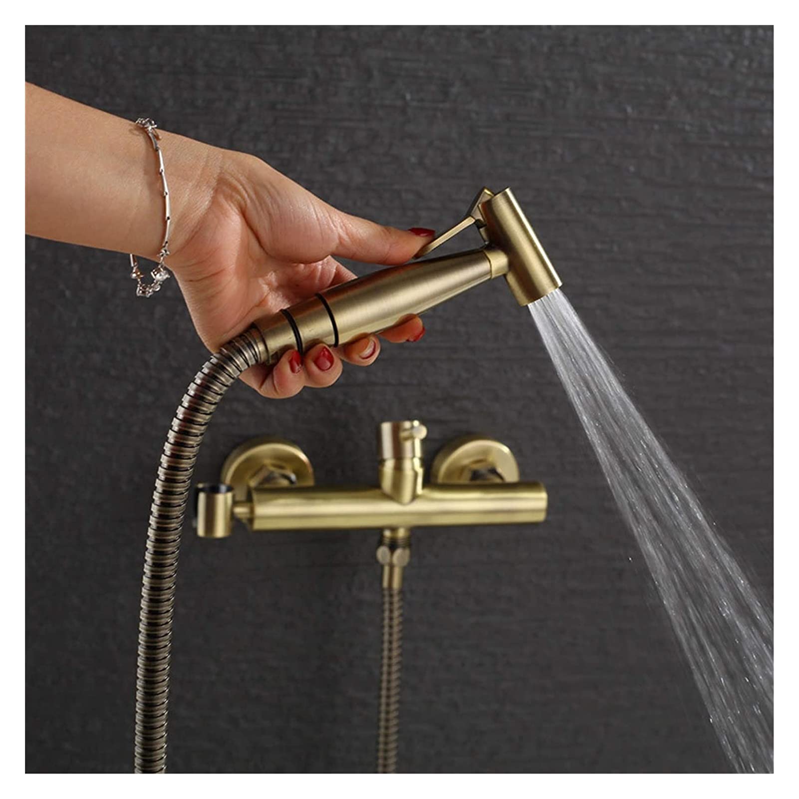 Brushed Gold Toilet Sprayer Gun - Hot & Cold Water Hygienic Bidet Faucet with Shattaf Spray - Perfect for Bathroom Cleaning, Baby Care & Personal Hygiene