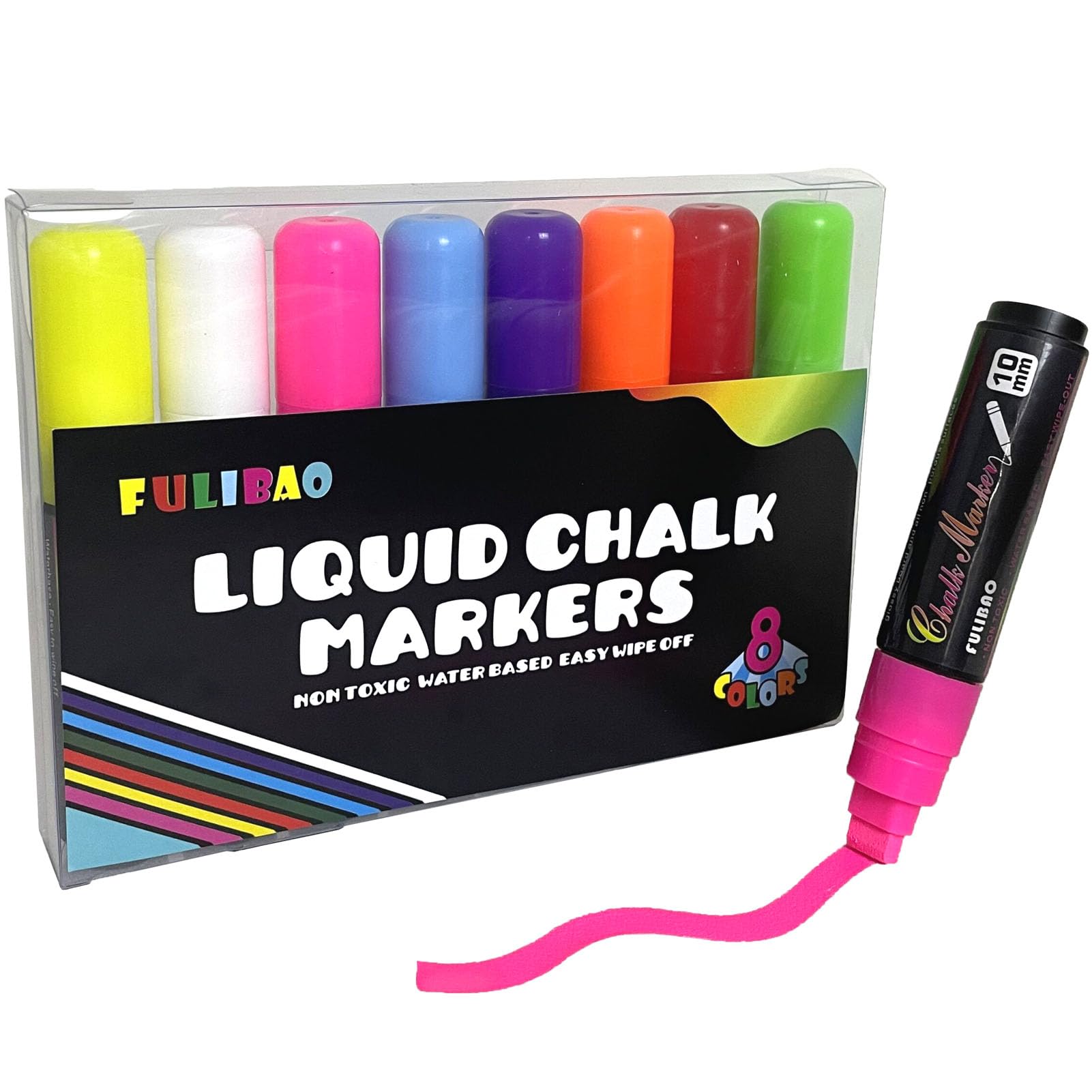 Jumbo Liquid Chalk Markers Set - 8 Vibrant Colors, 10mm Wide Tip Washable Chalk Pens for Car Windows, Chalkboards, Blackboards & Glass Bistro Menus - Perfect for Restaurants, Classrooms & DIY Crafts