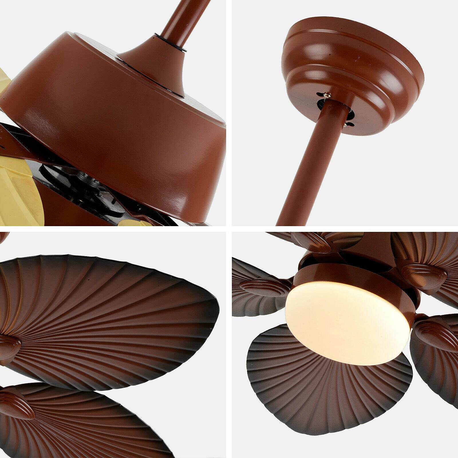 OUKANING 52-inch Tropical Ceiling Fan with LED Light and Remote Control - Indoor/Outdoor 5-Blade Palm Design for Living Room, Bedroom, Dining Room, Restaurant, Bar, Cafe - Perfect for Coastal Decor and Breezy Comfort