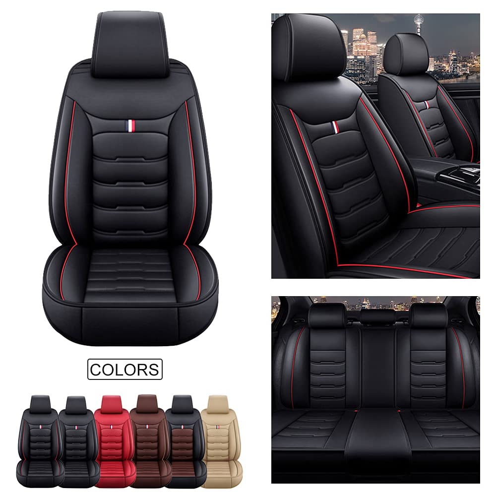 Premium Leather Car Seat Covers for Nissan Patrol 2004-2011 - 5-Seat Full Set, Waterproof & Breathable, Airbag Compatible (Black/Red) - Perfect for Off-Roading, Daily Commutes & Family Protection