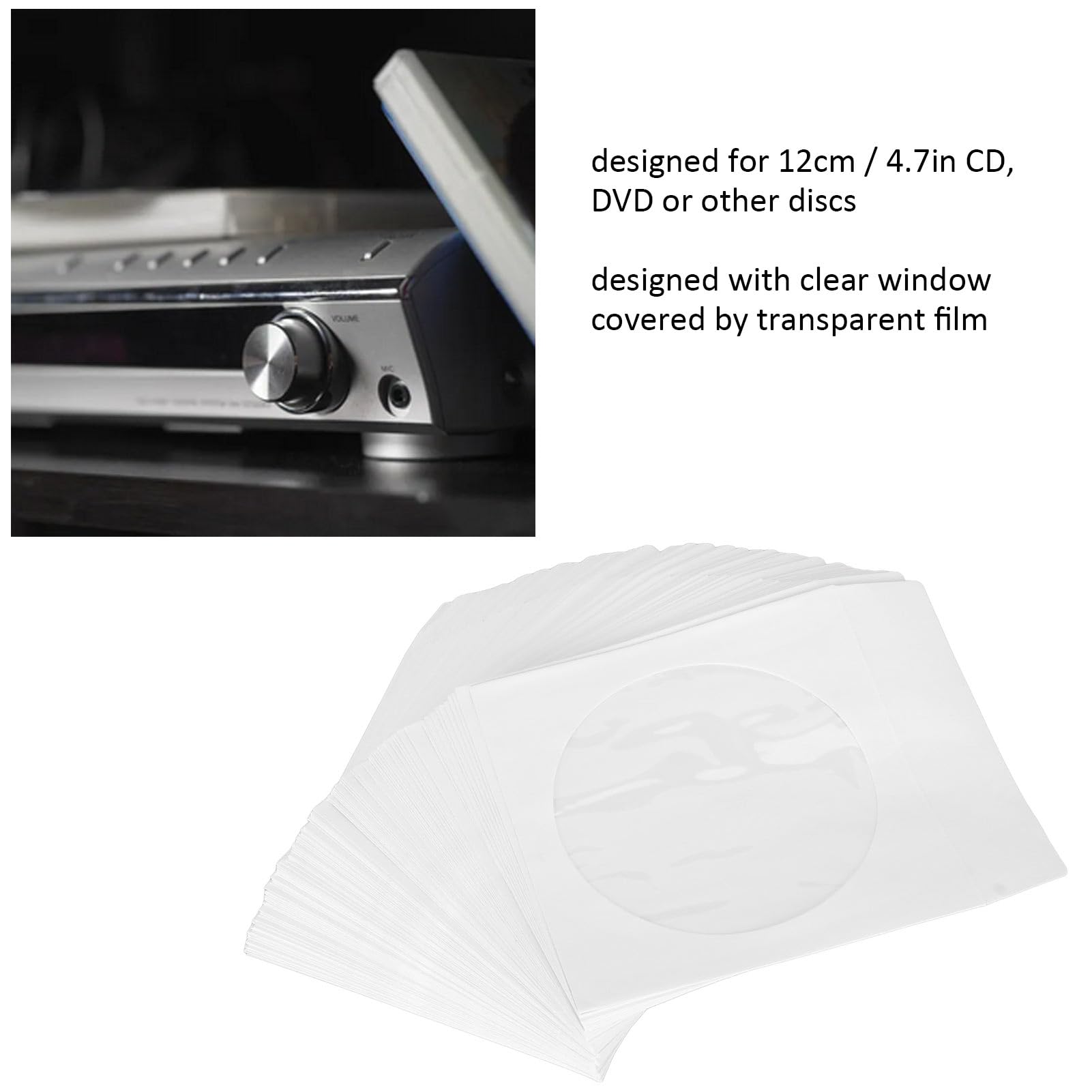 100Pcs Clear CD Sleeves with Window - Reusable 12cm Disc Envelopes for Storage & Organization | Perfect for Music Collections, Office Files & Media Archives