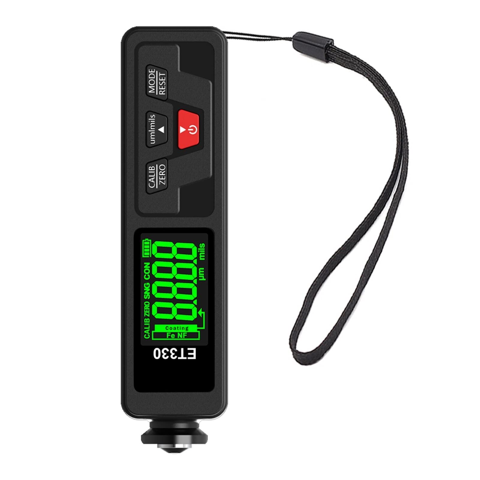 KIRANDY ET330+Zn Car Paint Thickness Gauge - 0-1500um Digital Coating Thickness Meter for Metal, Electroplate & Auto Body (Fe/NFe) - Black-Green - Perfect for Automotive Repair, Quality Control & Industrial Applications