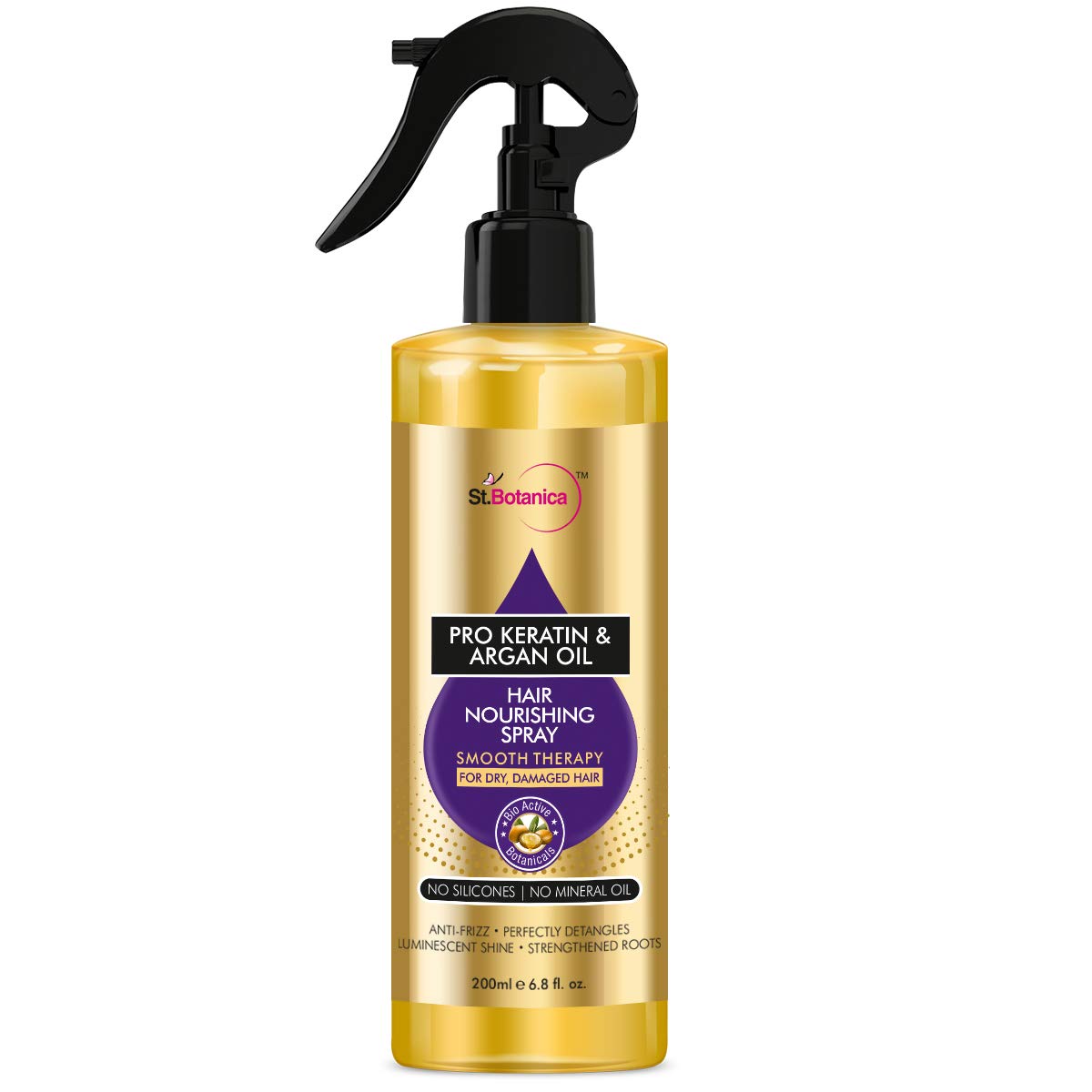 St.Botanica Keratin & Argan Oil Hair Smoothing Spray for Women - 200ml | Frizz Control & Shine Booster | Color Protection | Sulfate & Paraben Free | Perfect for Daily Styling, Heat Protection & Salon-Like Finish
