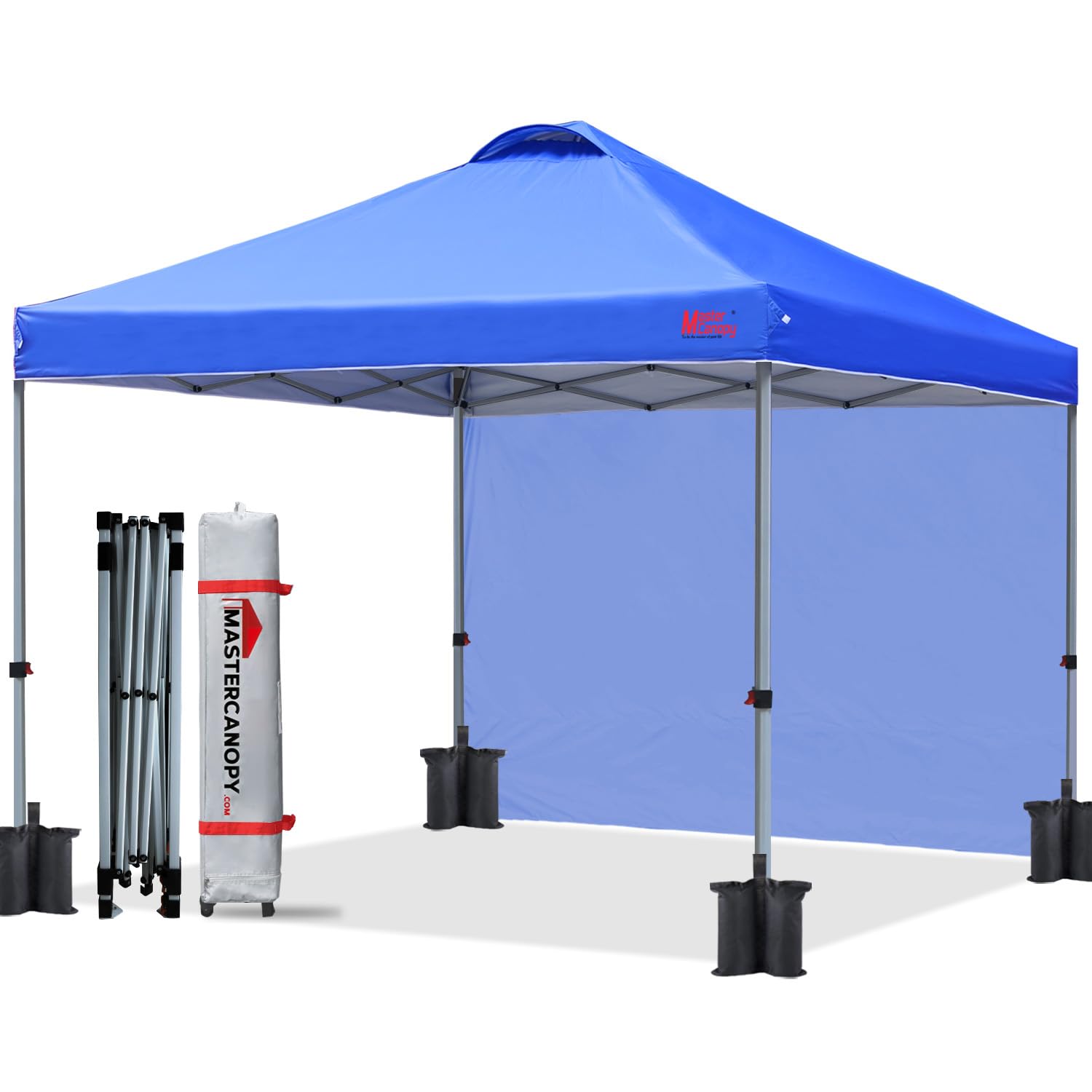 MASTERCANOPY 10'x10' Durable Pop-Up Canopy Tent with Sidewall - Blue Outdoor Instant Shelter for Camping, Beach, Picnic & Backyard Parties