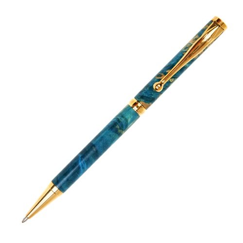 Lanier Slimline Twist Pen - Titanium Nitride Finish - Turquoise Box Elder Wood - Elegant Writing Instrument for Office, Business Gifts & Everyday Use