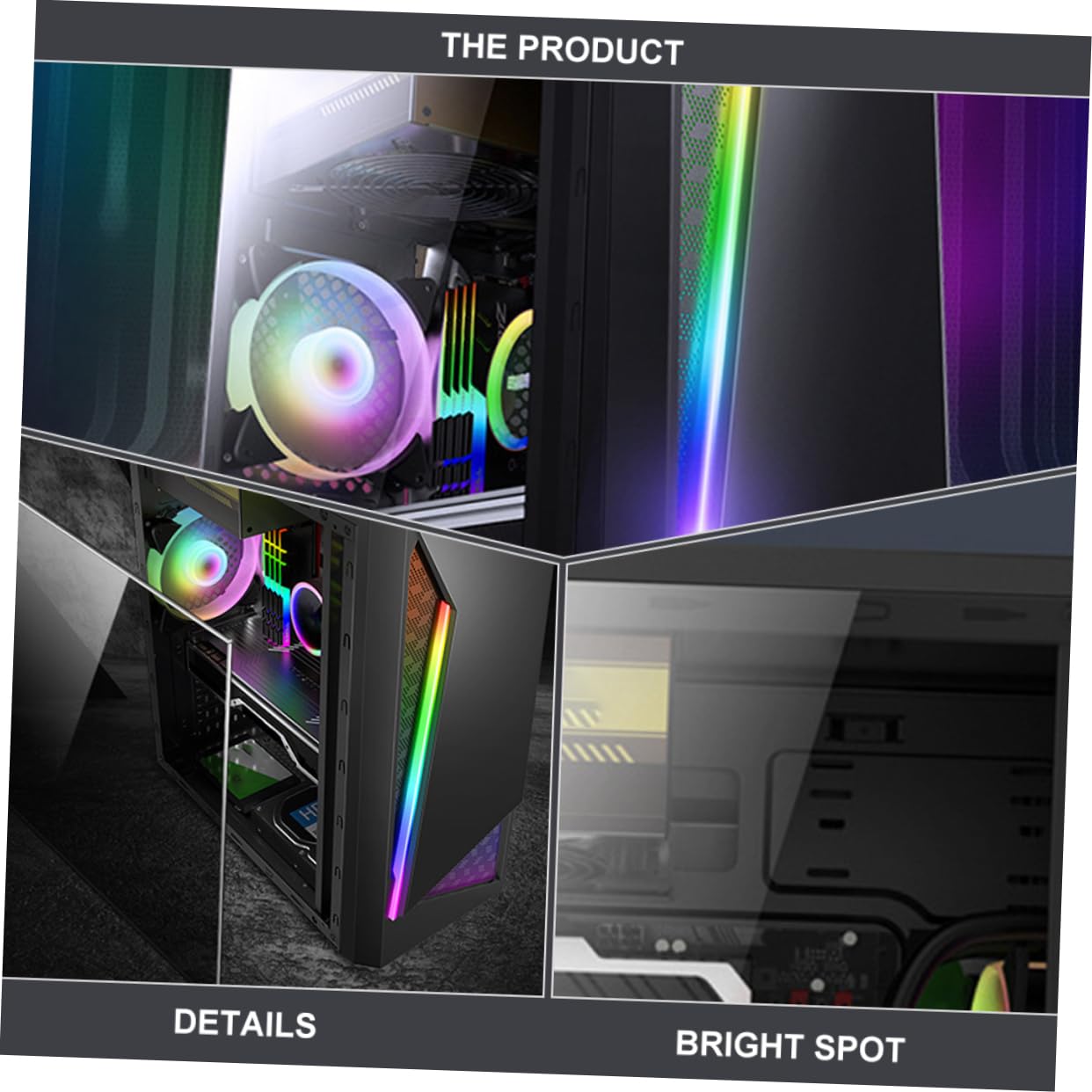 Mikikit Gaming PC Case - High Performance ATX Mid Tower Computer Chassis with Tempered Glass Side Panel & RGB Lighting - Perfect for Home Office, Gaming Setup, and Internet Cafe Use