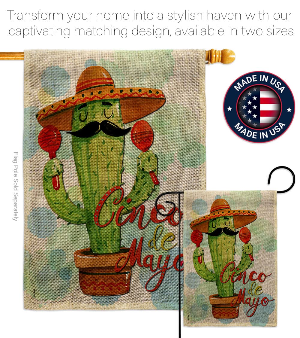 Mr Cactus Cinco de Mayo Garden Flag Set - Double-Sided Burlap Decor for Outdoor Parties