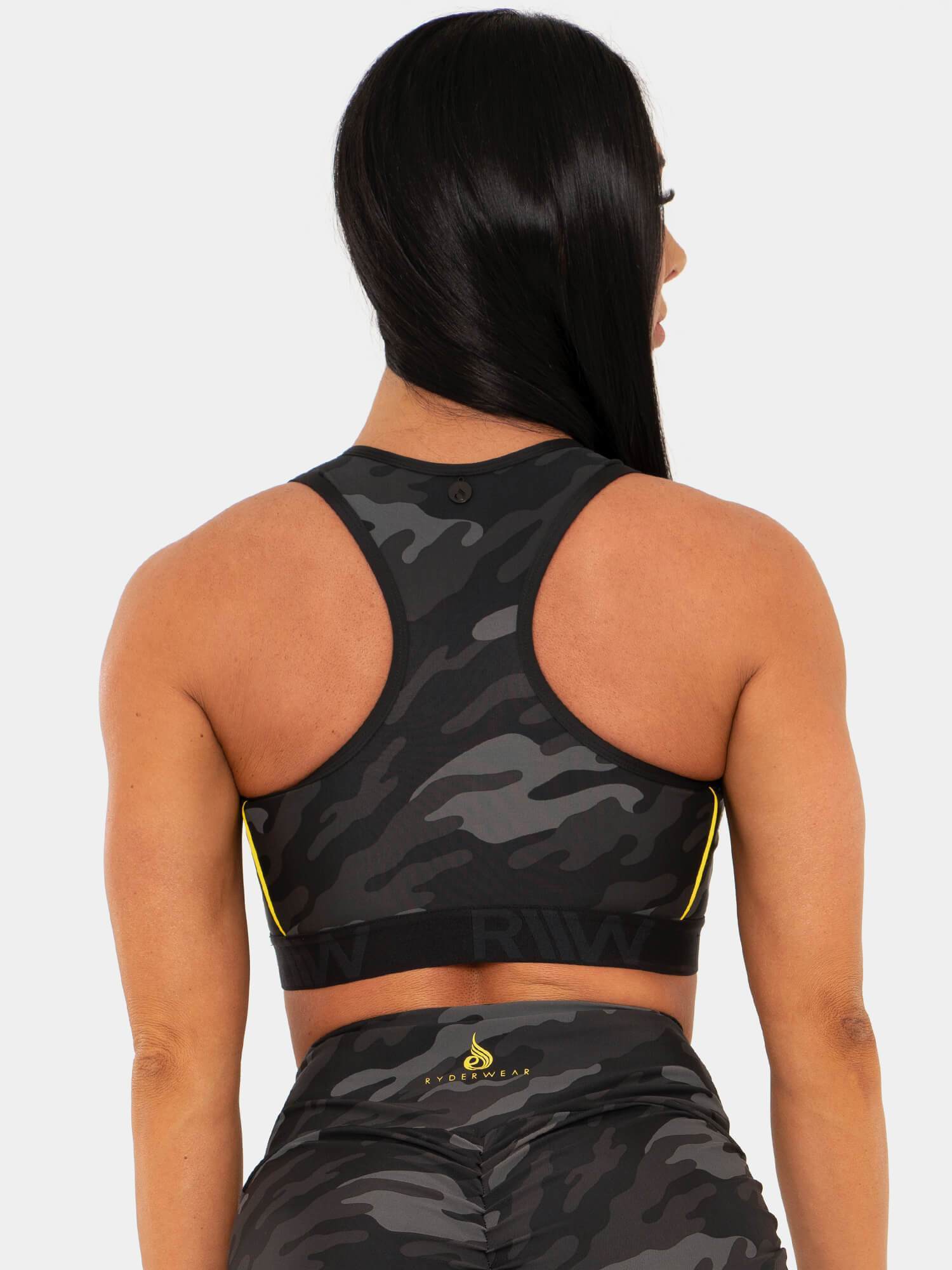 BFCAMO Zip Up Sports Bra for Women - Camouflage Workout Top for Running, Yoga & Gym - Moisture Wicking & Supportive Athletic Shirt