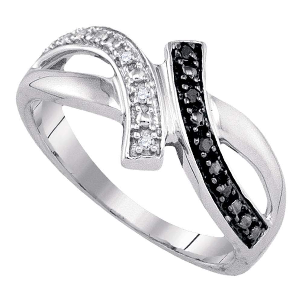 Sterling Silver Women's Round Black Enhanced Diamond Bypass Crossover Band Ring - 1/20 CTTW - Elegant Wedding, Anniversary, or Everyday Jewelry Gift