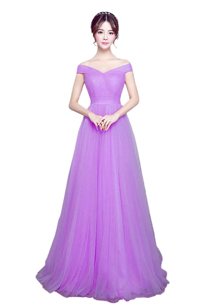 Lavender Off-The-Shoulder Tulle Wedding Dress for Women - A-Line Formal Ball Gown for Bridal, Prom, and Special Occasions
