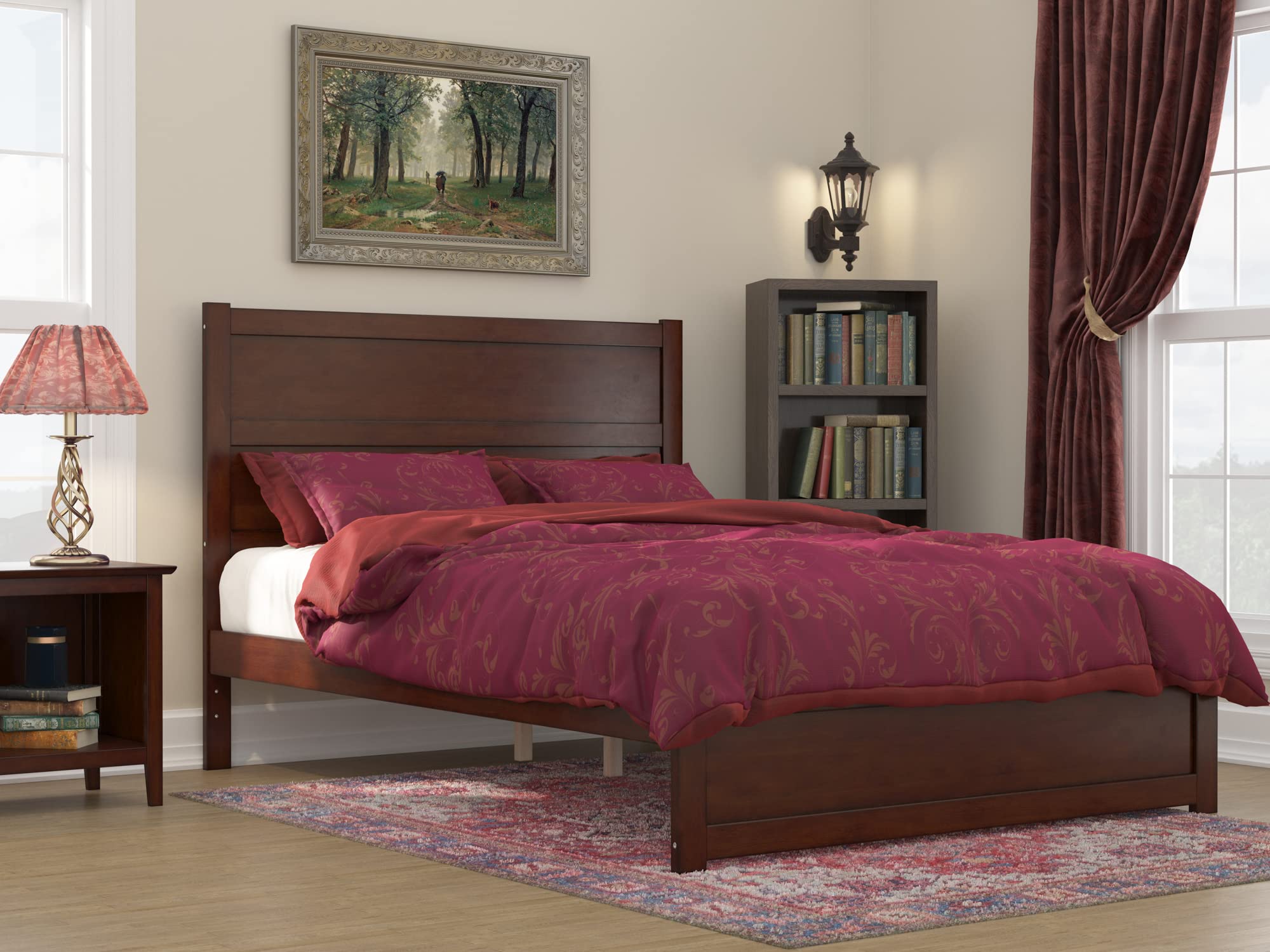 AFI NoHo Queen Size Platform Bed with Footboard & USB Charging Station - Solid Walnut Wood Frame - Modern Minimalist Bedroom Furniture for Small Spaces & Apartments
