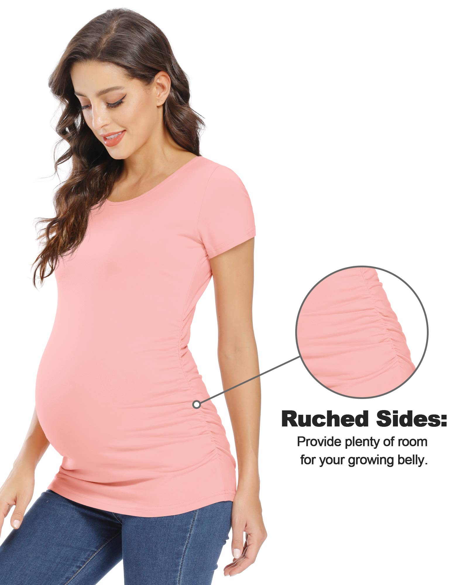 GLAMIX Women's Maternity T-Shirts 3-Pack - Soft Cotton Short Sleeve Pregnancy Tops for Summer | Comfortable Everyday Wear for Expecting Moms at Home, Work & Outings