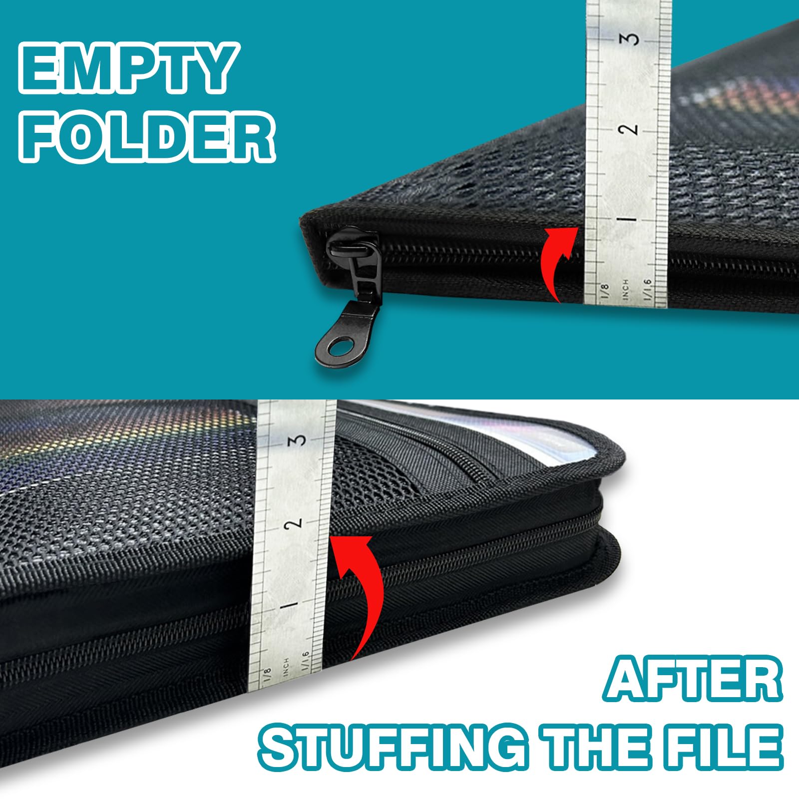 H4D Zippered Accordion File Organizer with 13 Pockets & Front Mesh Pouch - Expandable Document Folder for Letter/A4 Size Papers - Perfect for Office, School & Home Organization (Black)