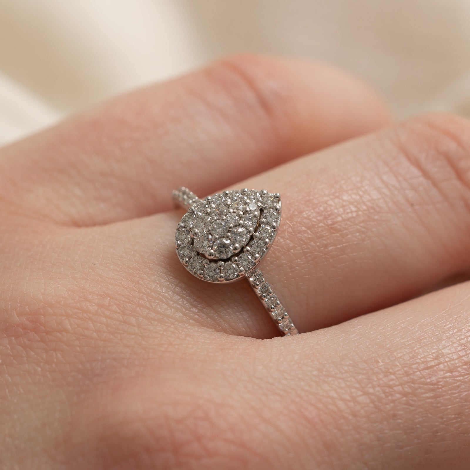 Birks Pear Shaped Cluster Diamond Ring | 0.60 Carat Total Weight | Size 7.75 | Elegant Wedding, Engagement & Anniversary Jewelry Gift