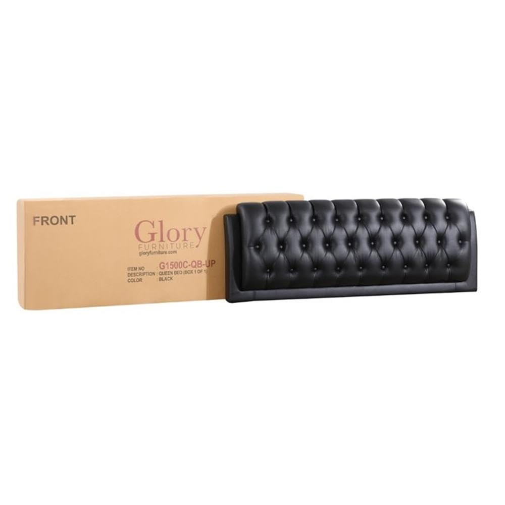 Glory Furniture Marilla Faux Leather Upholstered Full Size Bed Frame in Black - Modern Bedroom Furniture for Adults & Guest Rooms
