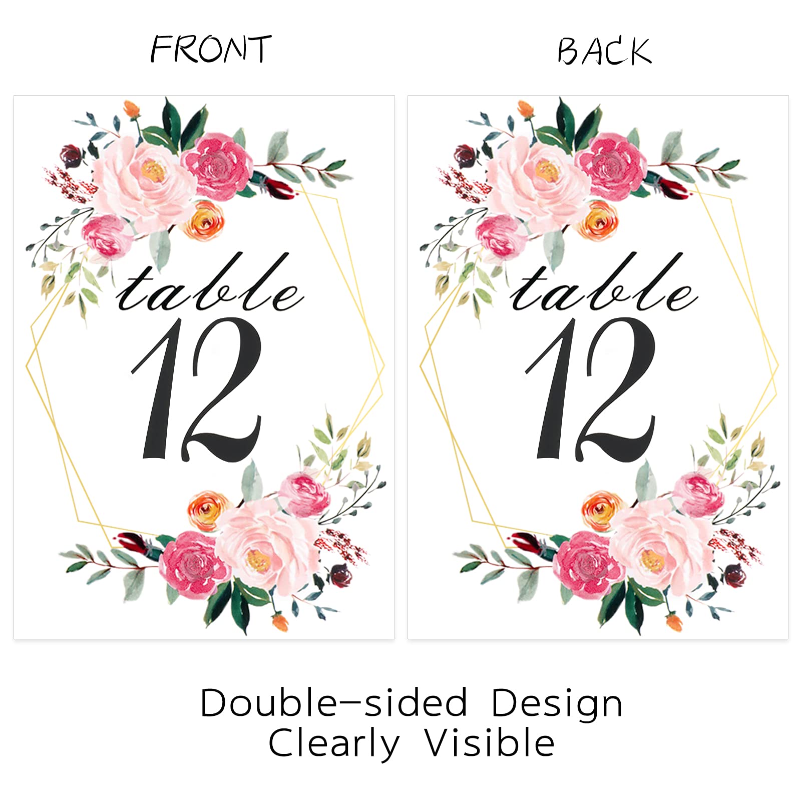 Floral Table Number Cards 1-26 | Geometric Wedding Table Numbers - Double Sided 4x6 Cardstock for Receptions, Parties & Baby Showers | Perfect for Wedding Decor, Special Events & Table Setting Arrangements