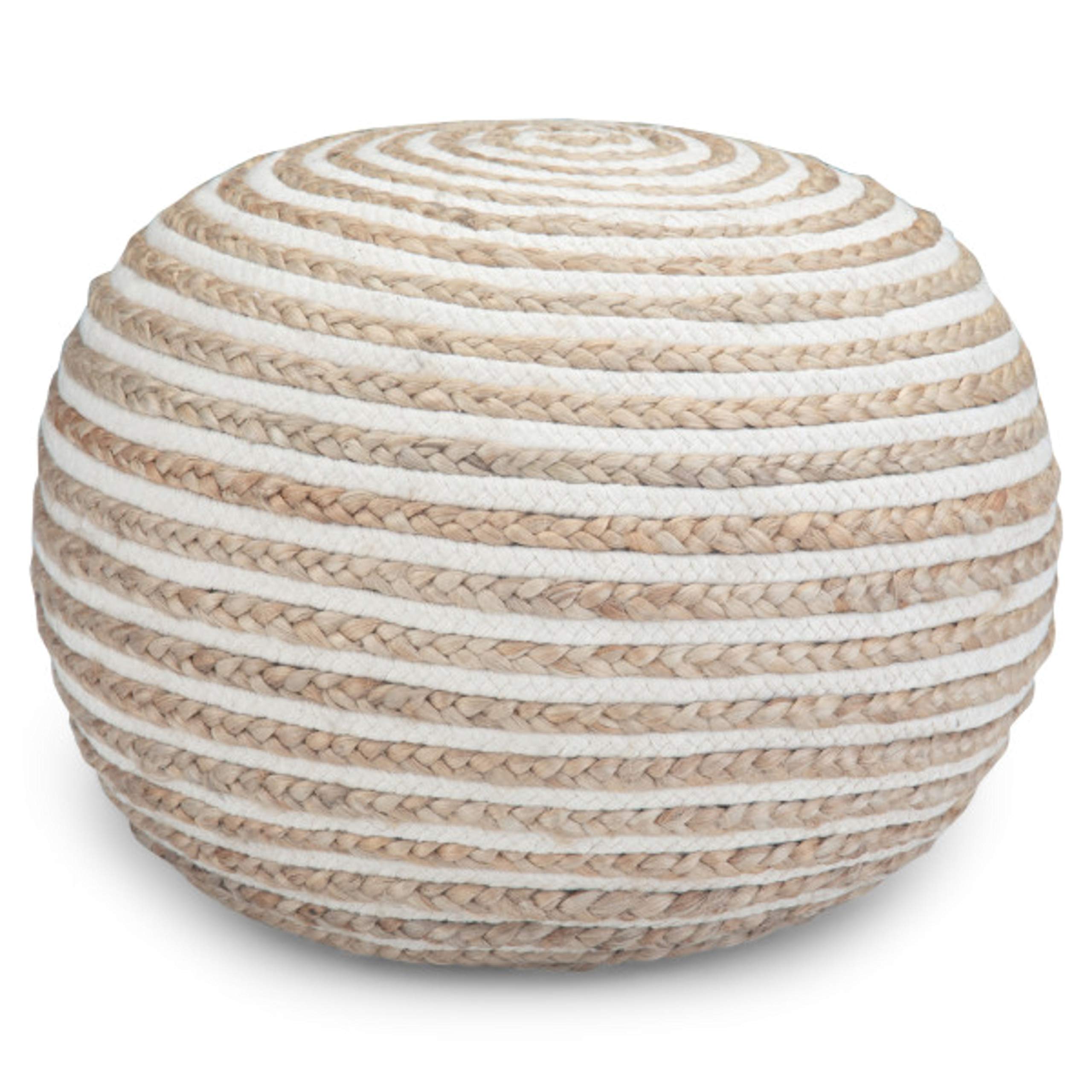 SIMPLIHOME Yolanda Round Pouf Ottoman - Natural Hand Braided Jute & Cotton Footstool for Living Room, Bedroom, Nursery | Boho Chic Decor, Extra Seating & Cozy Footrest - Perfect for Reading Nooks, Dorm Rooms & Small Spaces