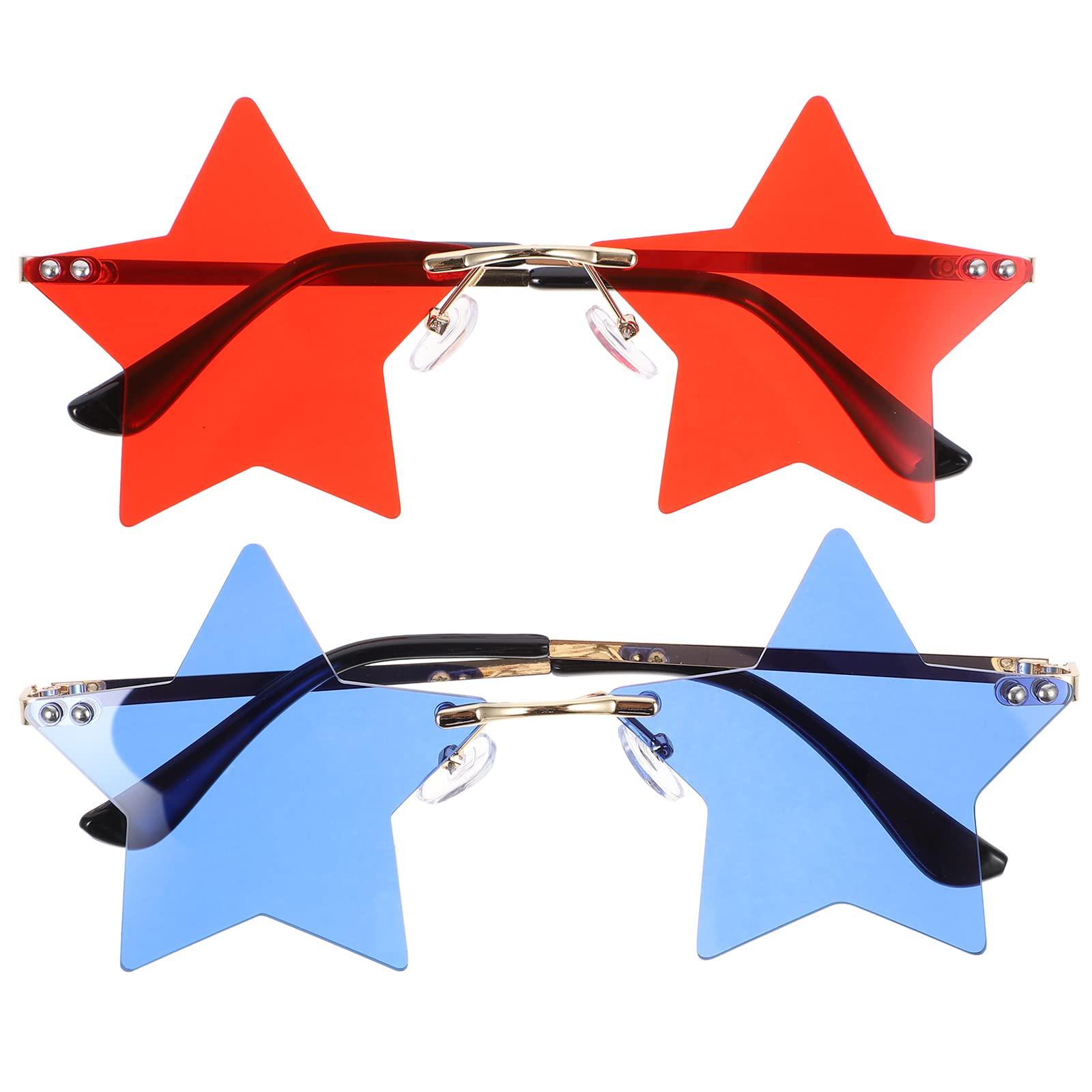 LUOZZY 2-Pack Star Shaped Rimless Sunglasses for Men & Women - Retro 90s Disco Style, UV Protection - Perfect for Fourth of July, Beach Parties, and Summer Fashion Accessories