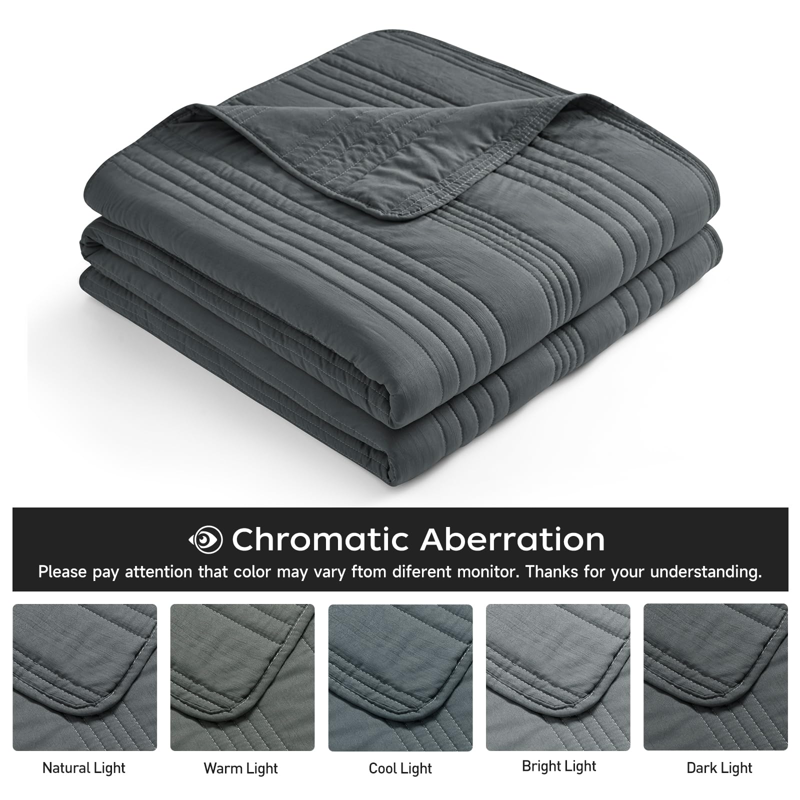 Safonory Dark Grey Quilt Full/Queen Size - Ultra Soft Lightweight Microfiber Striped Bedspread Set - 3 Piece Gray Coverlet with 1 Quilt & 2 Shams - Perfect for Summer Bedding, Guest Room Decor, and Cozy Bedroom Makeover