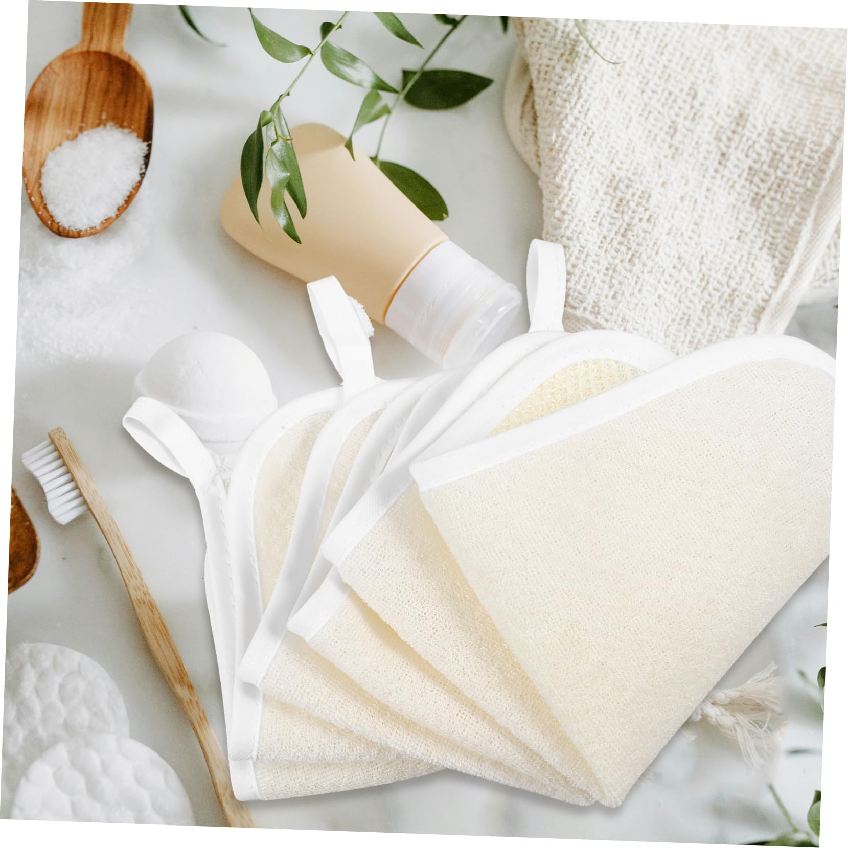 Exfoliating Bath Cloths 3 Pack - Soft Loop Washcloths for Body & Face, Quick Dry Nylon Material, Beige | Gentle Exfoliation for Sensitive Skin, Spa & Shower Essential