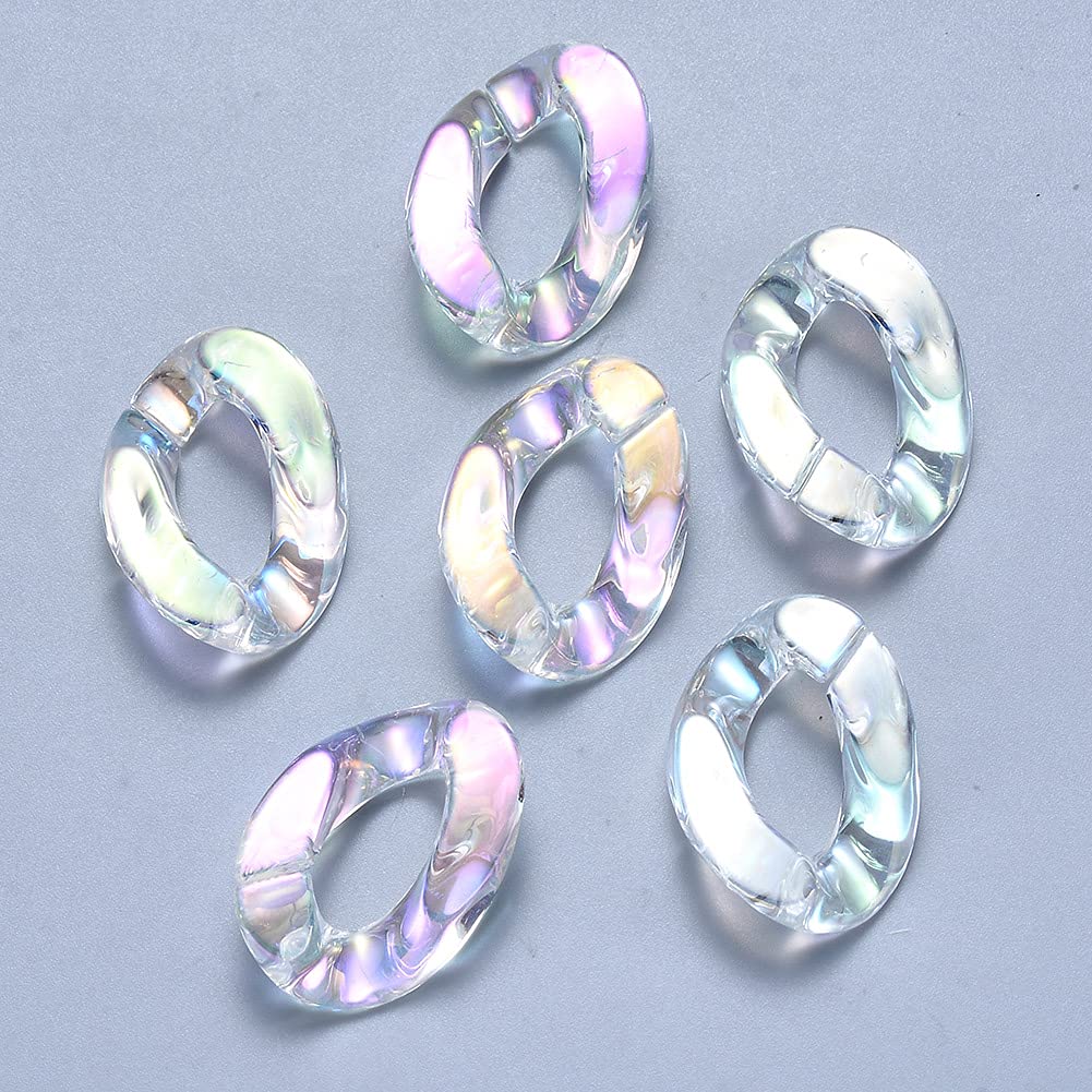 20Pcs Transparent Acrylic Linking Rings - Quick Twist Connectors for Jewelry Making, AB Color Plated DIY Craft Supplies (30x21x6mm, Clear AB) - Perfect for Eyeglass Chains, Curb Chains & DIY Accessories