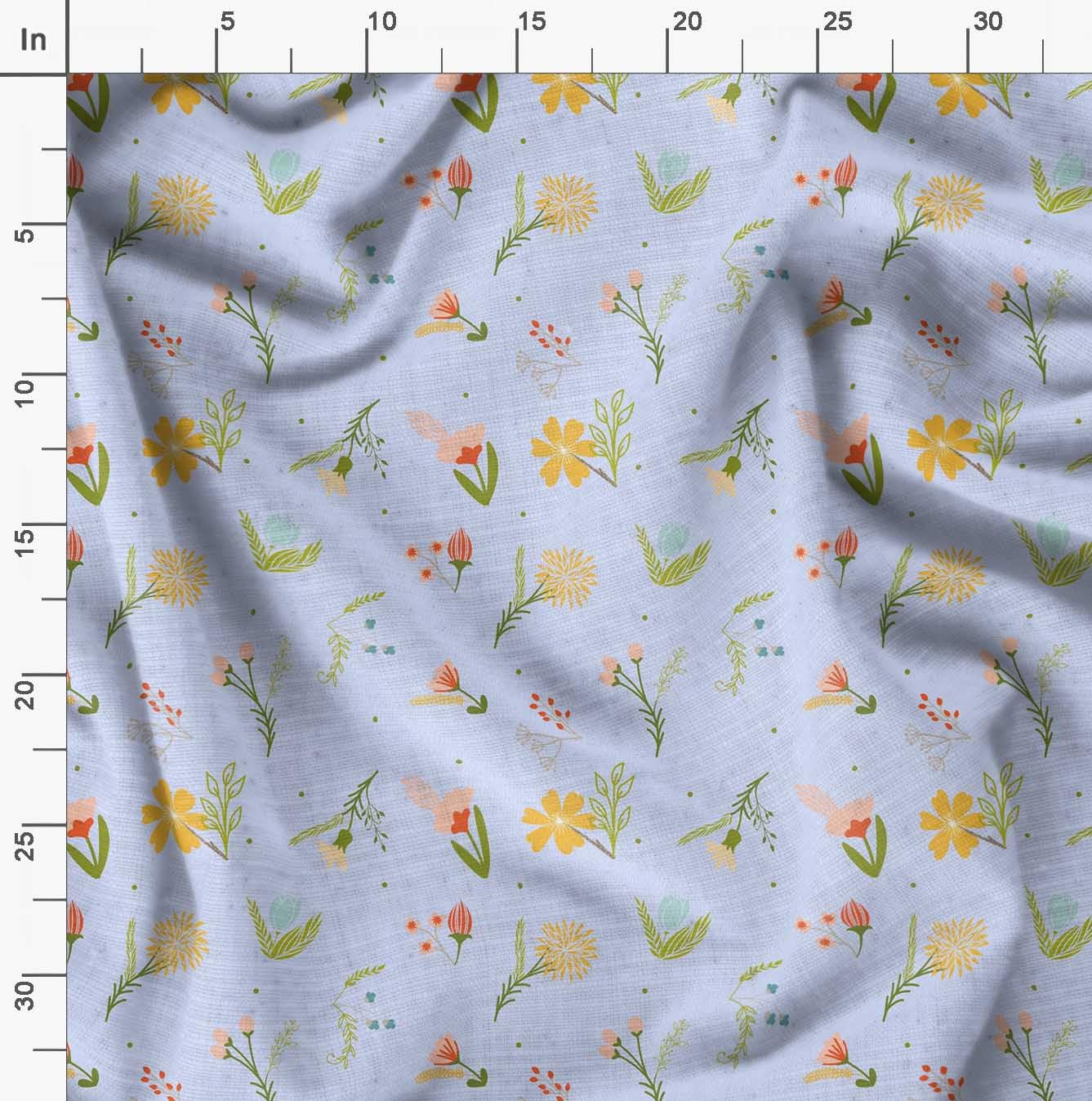 Soimoi Moss Georgette Blue Fabric by The Yard - 42 Inch Wide Printed Fabric with Artistic Leaf & Floral Pattern for Dresses, Scarves, Home Decor & DIY Fashion Projects
