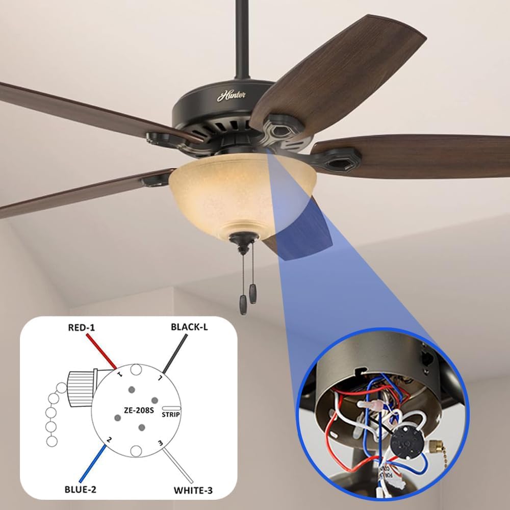 **Zing Ear ZE-208s E89885 3-Speed 4-Wire Ceiling Fan Pull Chain Switch Replacement - Black Chain with Pre-Installed Wires for Fan & Light Control - Perfect for Home, Office, or Workshop**