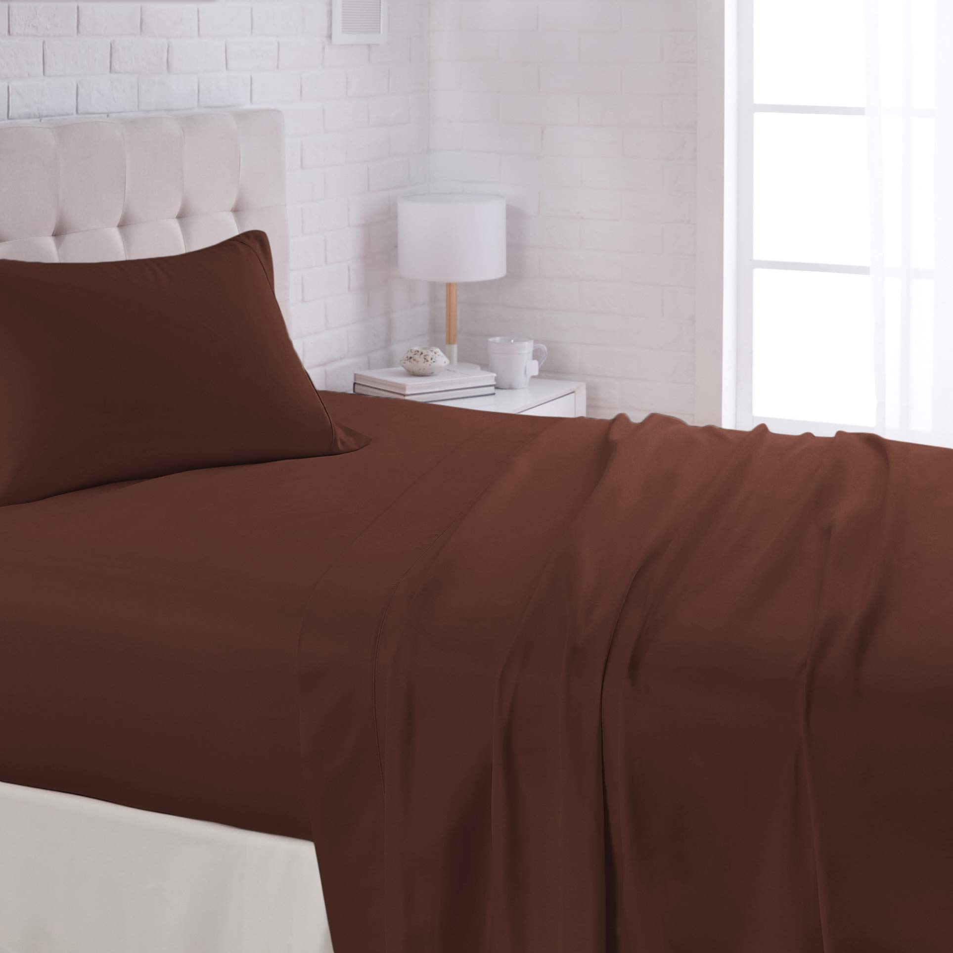 Luxury 100% Extra Long Staple Cotton Sheets - 800 Thread Count King Size 4-Piece Chocolate Brown Sheet Set - Deep Pocket Fits 14
