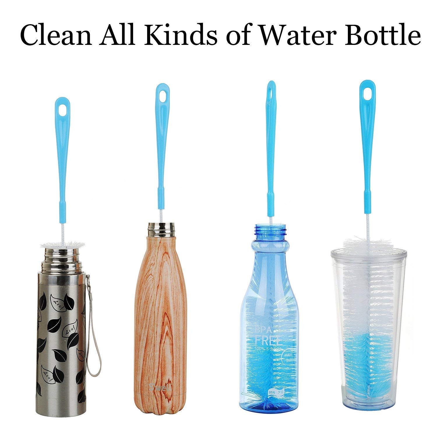 Truvic 2-Pack Long Glass & Plastic Bottle Cleaning Brushes - Durable Nylon Bristles (Color May Vary) - Perfect for Water Bottles, Wine Glasses & Baby Bottles