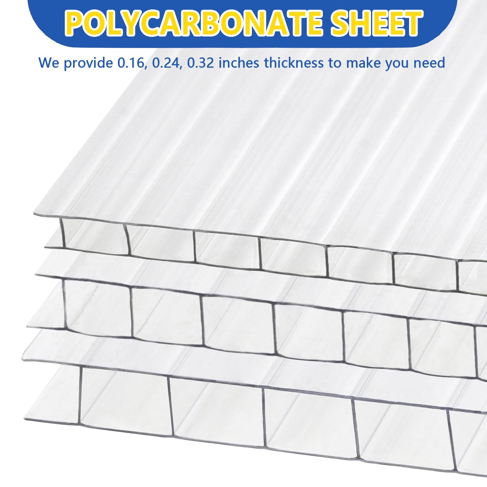 14 Pcs 4' x 2' Twin-Wall Polycarbonate Greenhouse Panels - 0.32'' Thick Clear Roofing Sheets for Outdoor Garden, Plant Stand & DIY Greenhouse Projects - Weatherproof & UV Protected for Year-Round Gardening