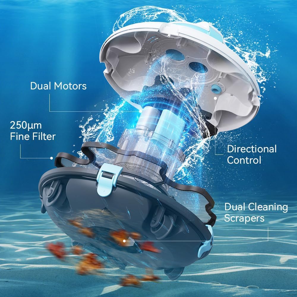 **Automatic Cordless Robotic Pool Cleaner for Above Ground Pools – 52 Ft/Min High-Speed, Dual-Motor, IPX8 Waterproof, Self-Parking – Ideal for Flat Swimming Pools (Blue) – Perfect for Easy Pool Maintenance & Crystal Clear Water**