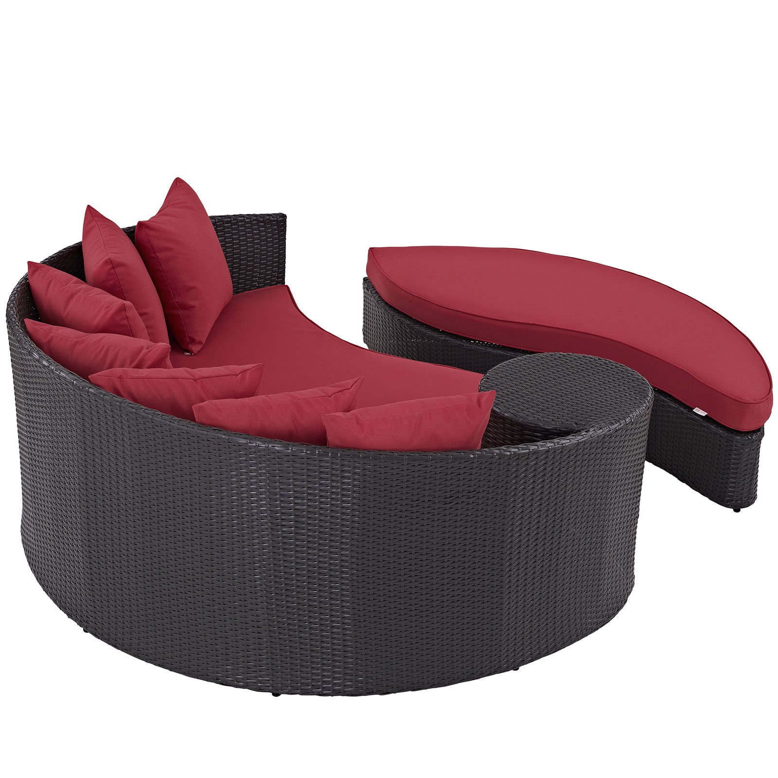 Modway Convene Wicker Rattan Outdoor Sectional Sofa Daybed with Cushions - Espresso Red - Waterproof Patio Furniture for Poolside, Backyard, Garden & Deck Relaxation