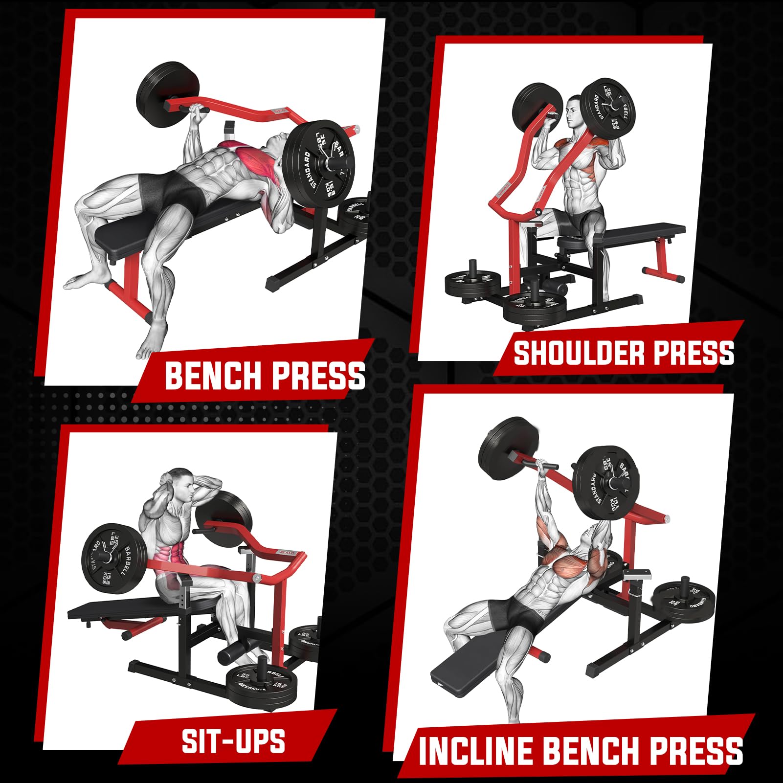 GMWD 1050LBS Chest Press Machine with Independent Converging Arms - Adjustable Flat/Incline Bench for Chest, Shoulder & Ab Workouts - Home Gym Equipment V1 - Perfect for Strength Training & Muscle Building at Home