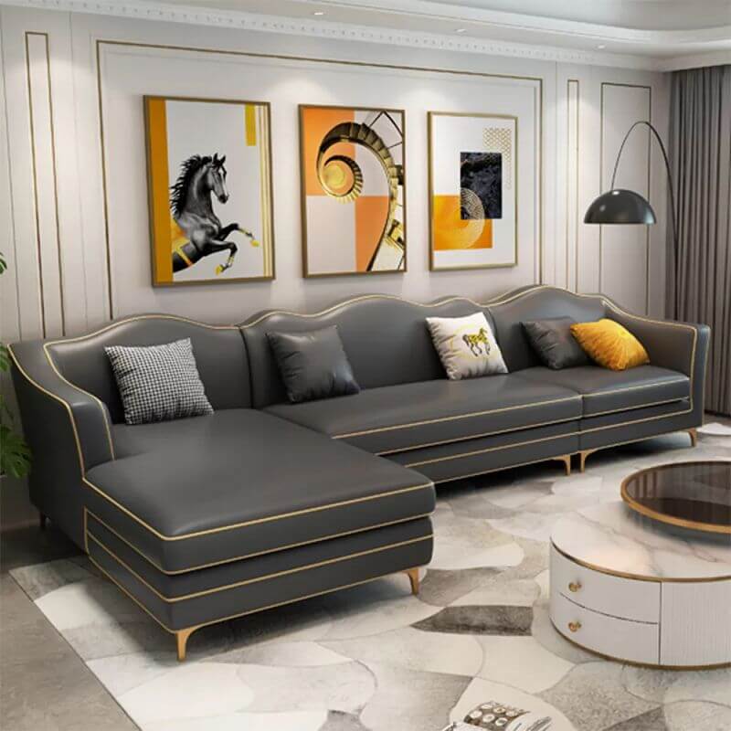 Modern Modular Leather Sofa for Living Room - Medieval Style Square Armrests - Perfect for Small Spaces, Apartments & Home Theater Seating
