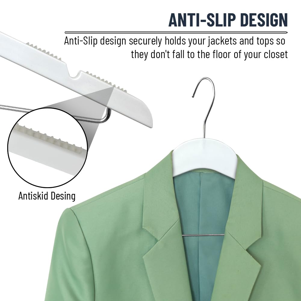 Heavy Duty Slim Plastic Hangers with Clips - Space Saving Non-Slip Clothes Hangers for Pants, Skirts & Coats (White, 36 Pack) - Perfect for Closet Organization & Travel Packing