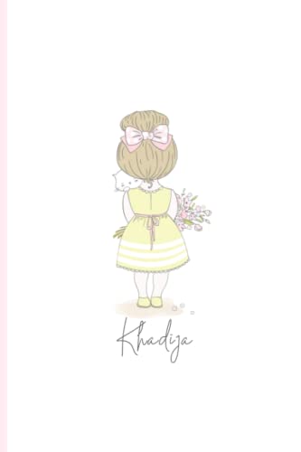Khadija Personalized Name Journal Notebook for Girls - Cute Little Girl with Kitten Design, 6x9 Inches, 120 Pages - Perfect Diary for School, Writing & Gift Giving