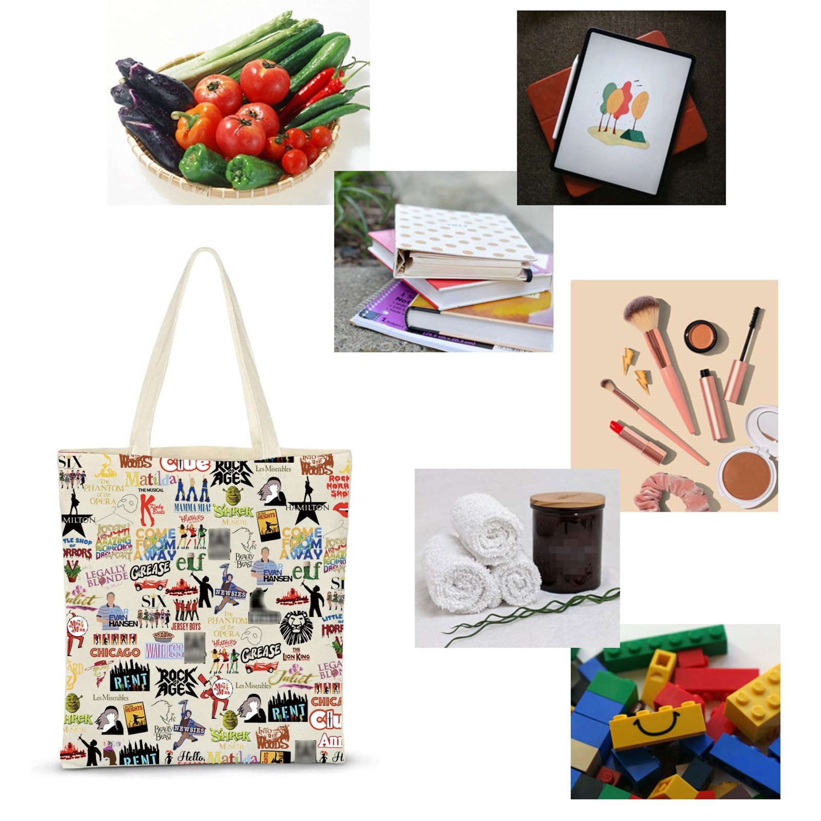 ZJXHPO Musical Tote Bag - Reusable Grocery Shopping Bag with Unique Music Design - Perfect Gift for Music Lovers & Theater Goers - Durable Shoulder Bag for Concerts, Shopping & Daily Use