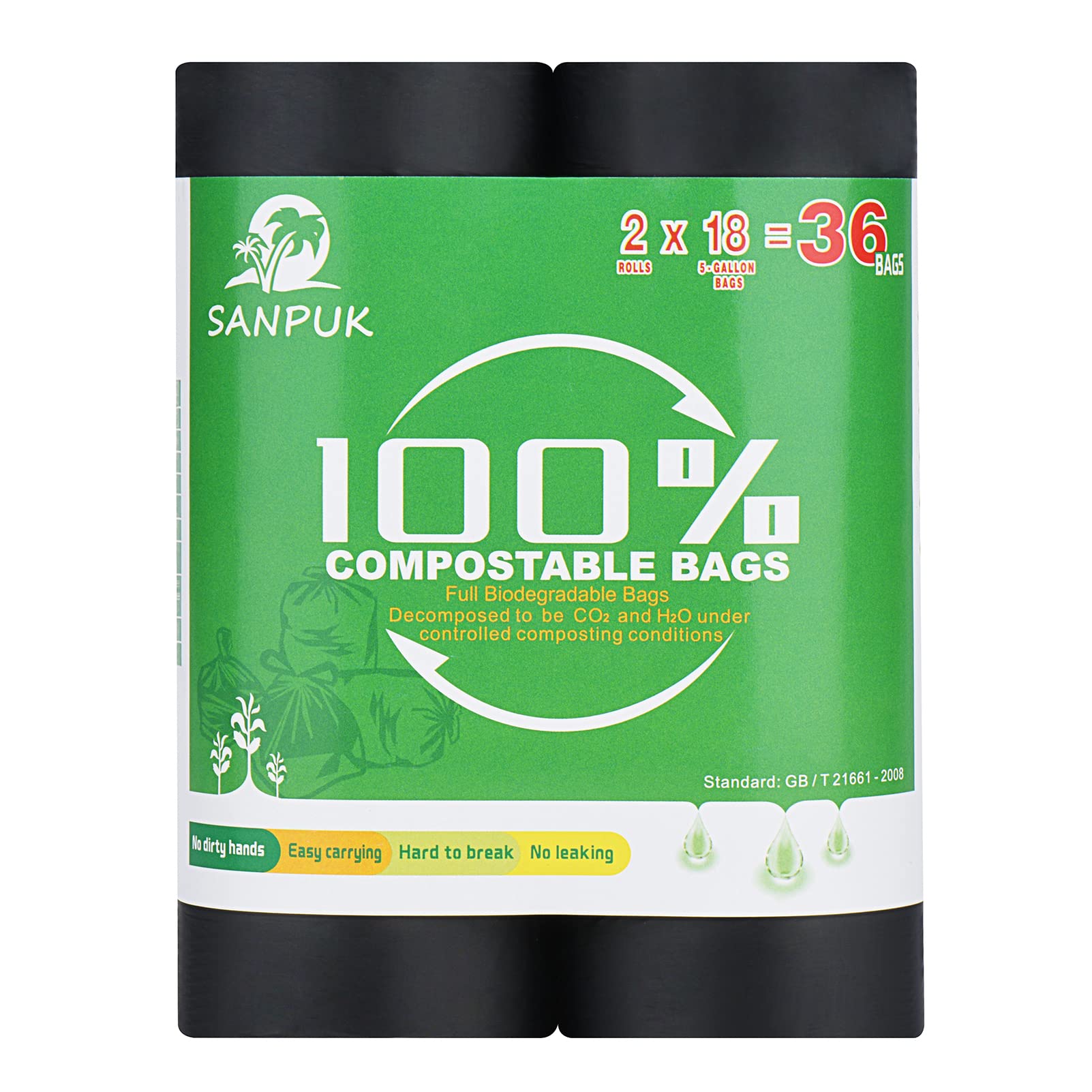 SANPUK 36 Count Portable Toilet Bags - 100% Compostable & Biodegradable 5-8 Gallon Waste Bags for Camping, RV, Travel, and Emergency Use - Ideal for Outdoor Adventures, Road Trips, and Home Backup