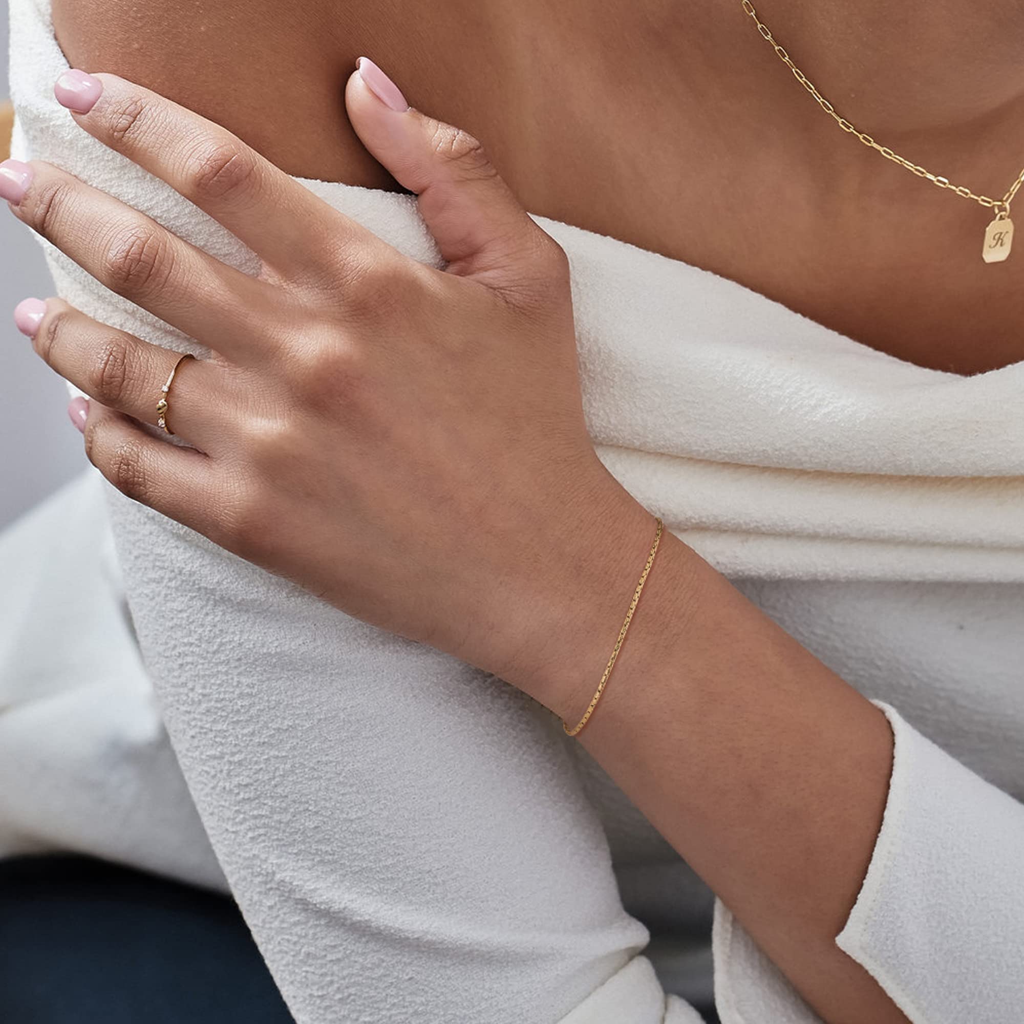 14K Gold Plated Women's Bracelet - Snake Herringbone Figaro Cuban Bead Paperclip Cable Box Chain Jewelry for Everyday Wear, Gift Giving & Special Occasions