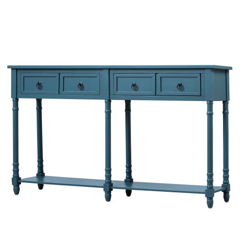 Antique Navy Console Table with Storage - Sofa Table with Drawers and Shelf for Entryway, Living Room | Hallway Furniture, Home Decor, Narrow Side Table for Small Spaces