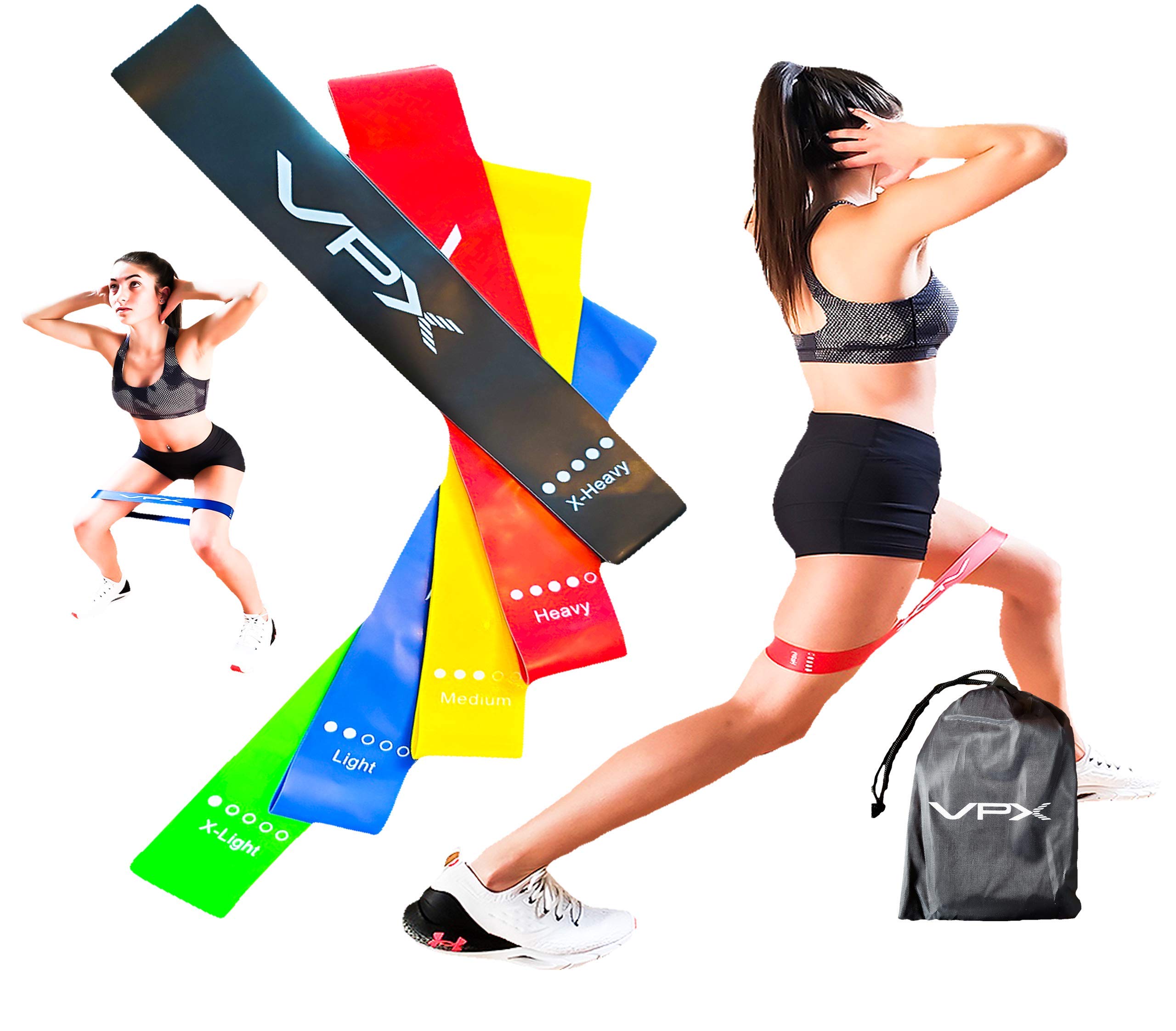 VPX Resistance Loop Bands Set of 5 - Latex Exercise Bands for Men & Women - Squat, Glute, Leg & Abs Workout - Non-Irritating Fitness Equipment for Home Gym, Yoga, Pilates & Physical Therapy