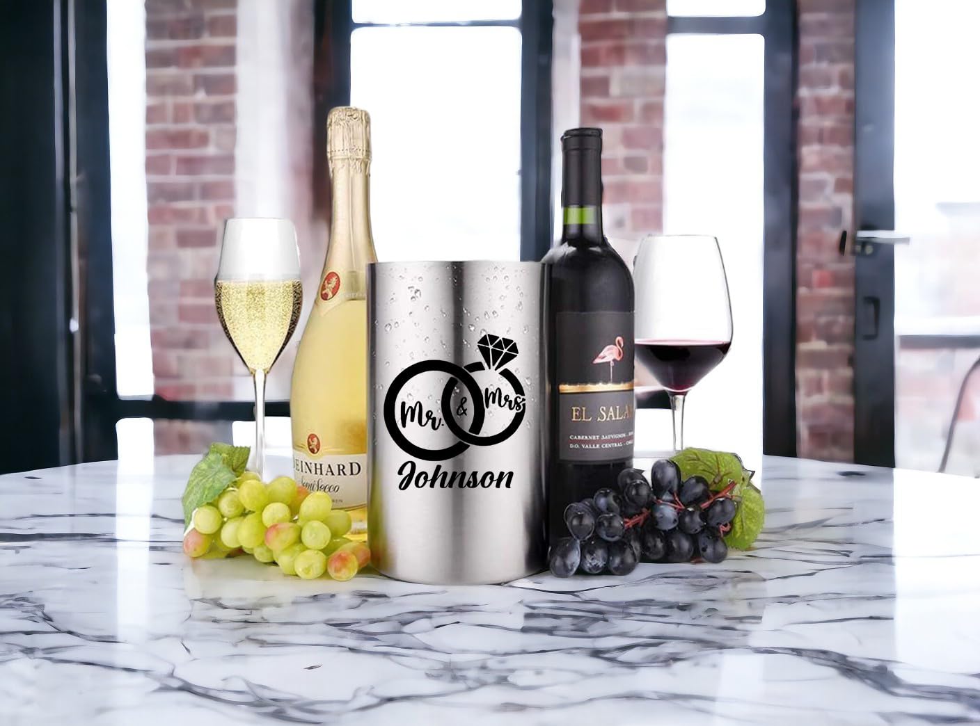 Personalized Stainless Steel Double Wall Wine & Champagne Chiller Cooler - Elegant Wedding, Housewarming & Anniversary Gift for Wine Lovers - Perfect for Parties, Romantic Dinners & Special Celebrations