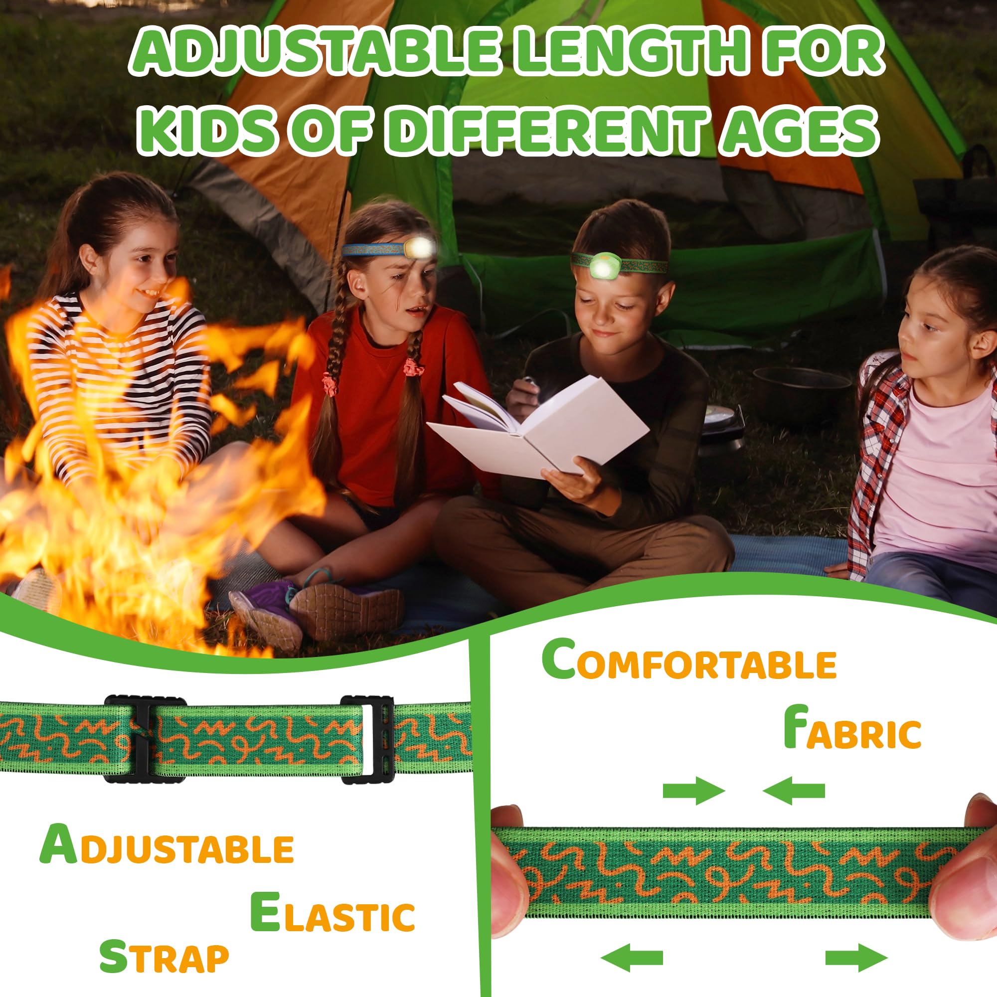 EverBrite Rechargeable LED Headlamp for Kids - RGB Multicolor Light with Adjustable Headband, 3 Lighting Modes | Perfect for Camping, Reading, Exploring, Halloween & Christmas Gifts