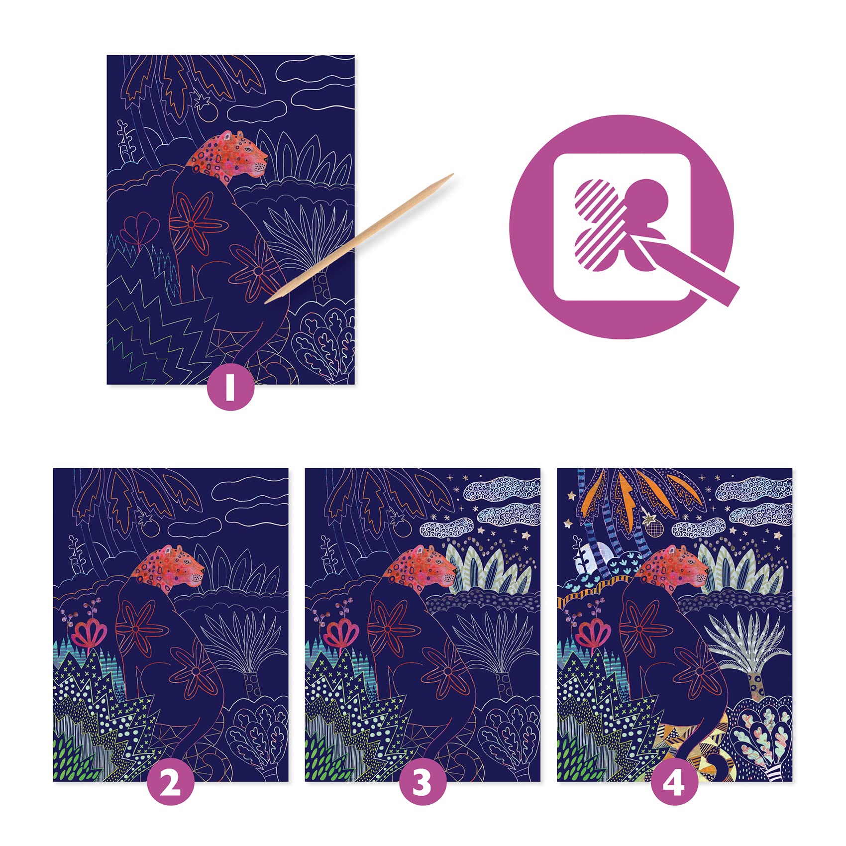 DJECO Lush Nature Scratch Art Cards - 24 Pack Multicolor Scratch Paper for Kids, Creative DIY Art Projects - Perfect for Birthday Parties, Classroom Activities & Rainy Day Fun