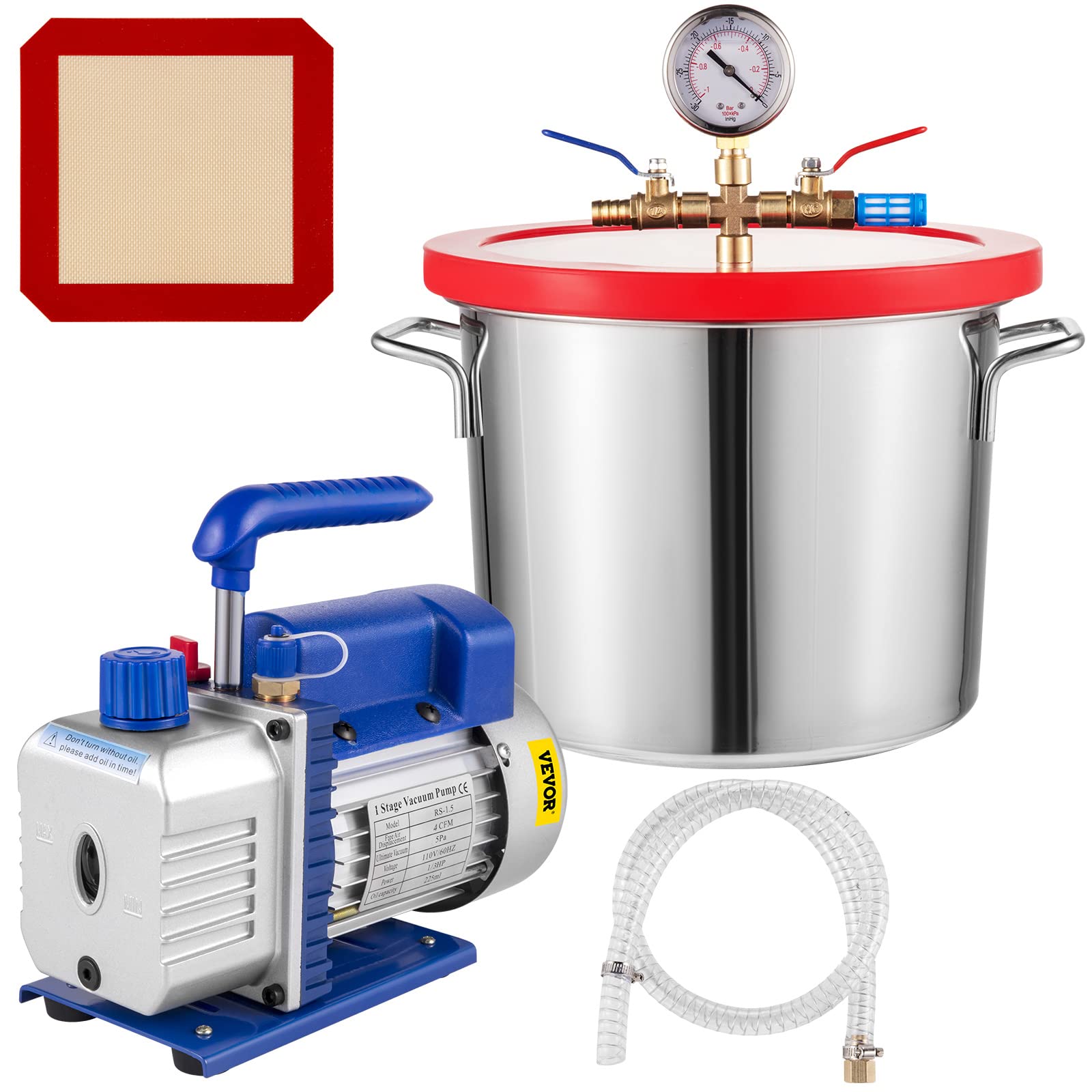 Bestauto 2 Gallon Vacuum Chamber Kit with 4CFM 1/3HP Single Stage Vacuum Pump for Silicone & Epoxy Degassing - Perfect for Resin Casting, Mold Making, and DIY Projects