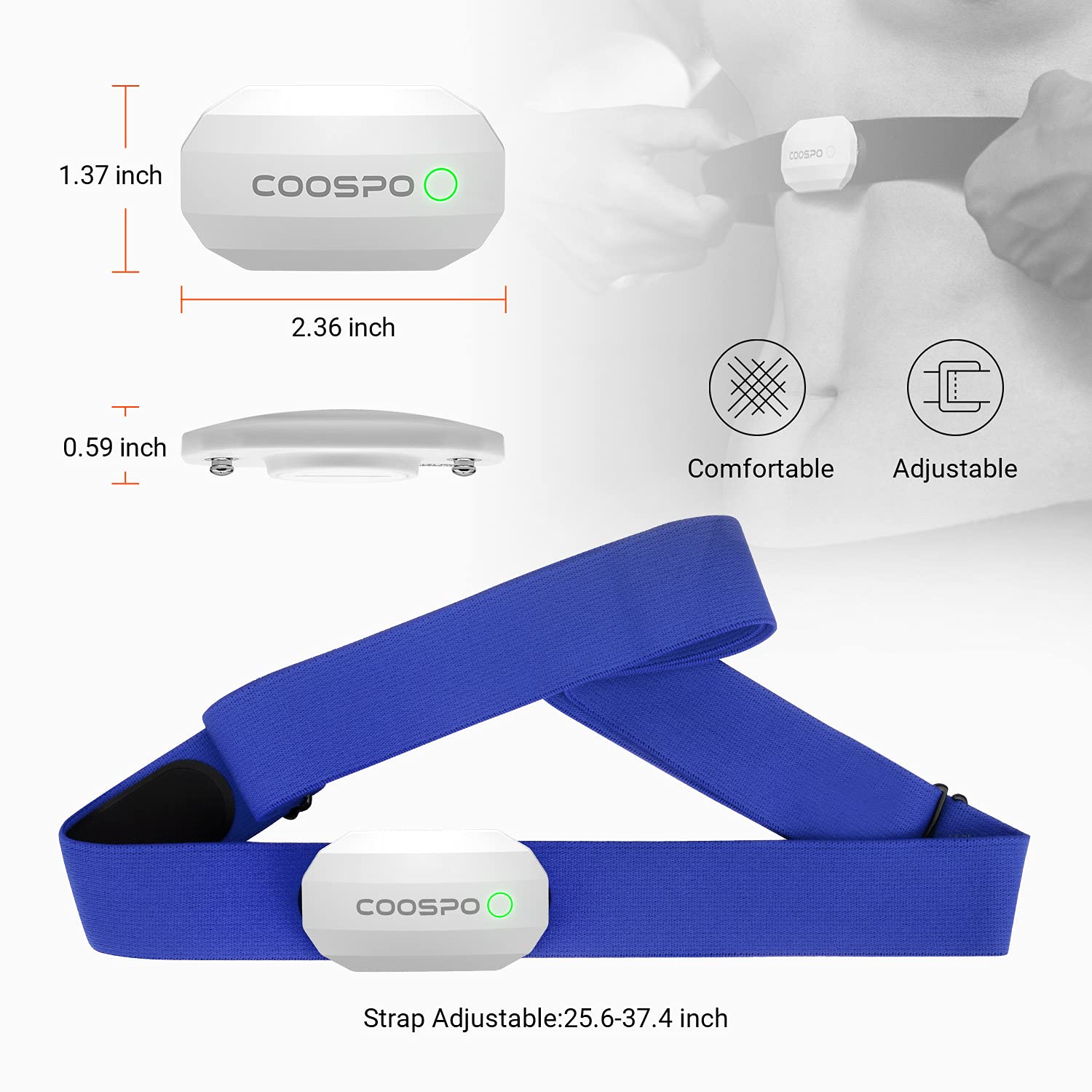 COOSPO H808S Bluetooth HR Chest Strap - ANT+ BLE Waterproof Heart Rate Monitor for Running Cycling Gym