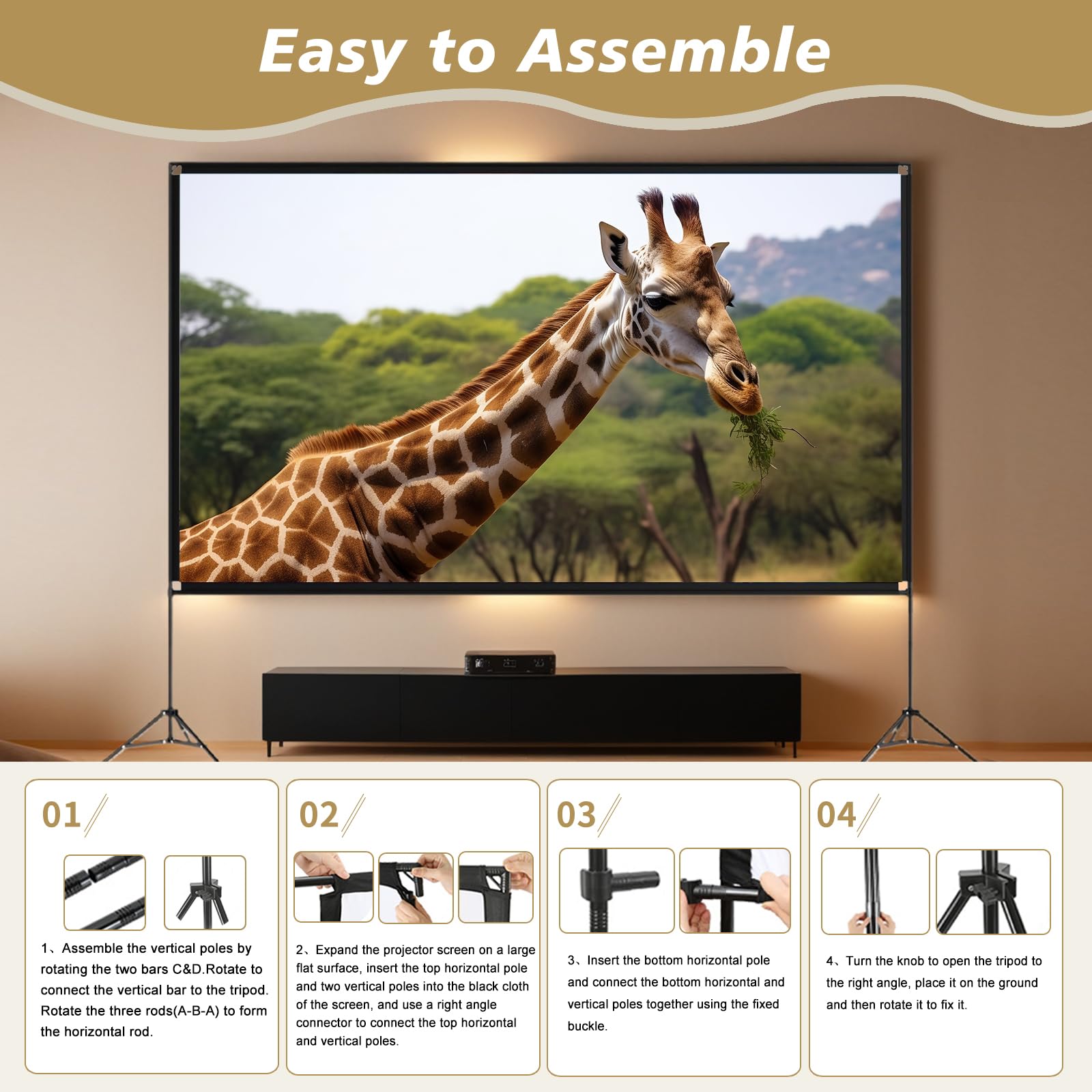 120 Inch Portable Outdoor Projector Screen with Stand & Carry Bag - 16:9 HD 4K Wrinkle-Free Foldable Screen for Backyard Movies, Camping & Home Theater - Easy Setup & Storage