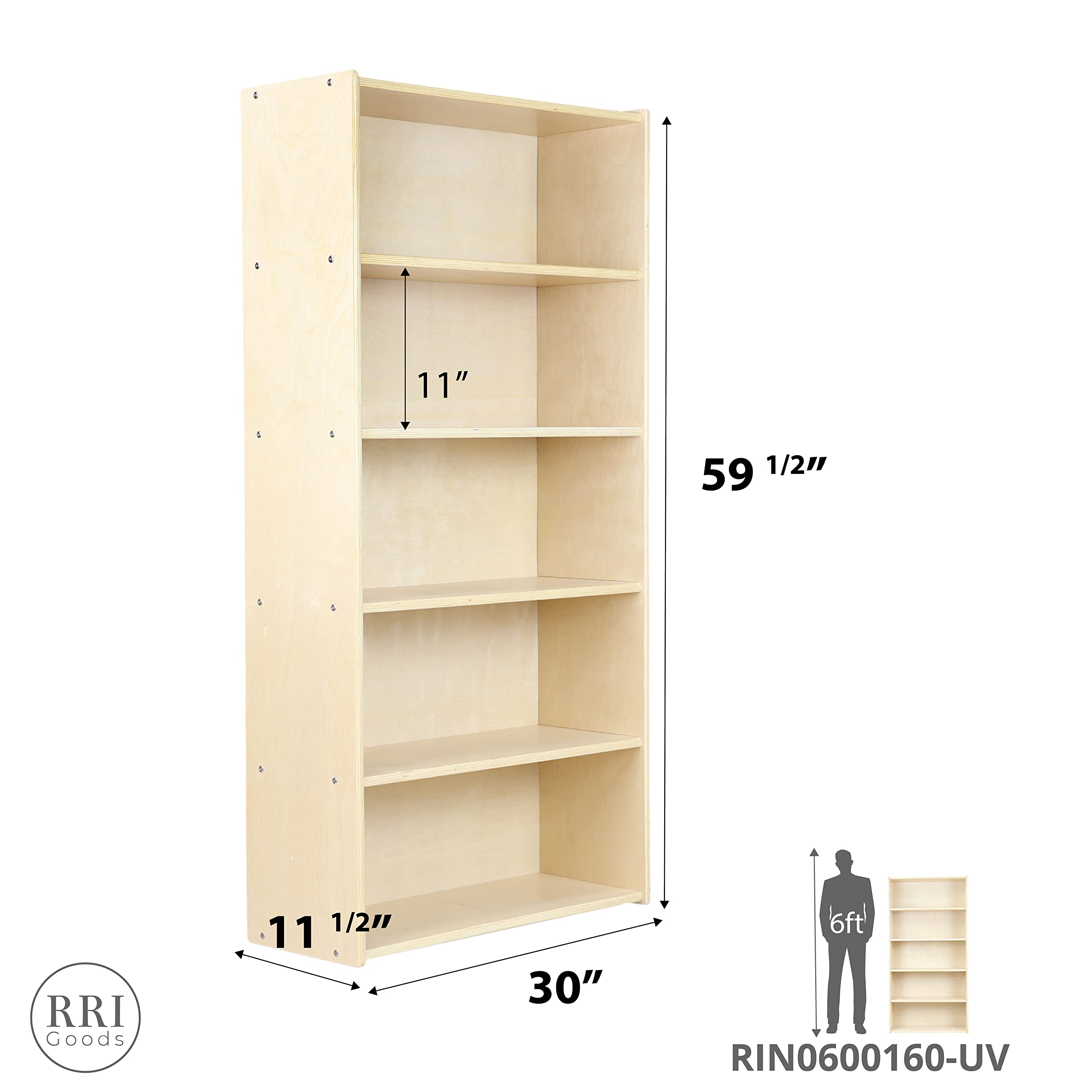 5-Tier Classic Birch Wood Book Shelf - Natural Wooden Wall Organizer for Books, Toys, Office & Kids Supplies (60 Inch) - Perfect for Home, Office, Nursery & Playroom Organization